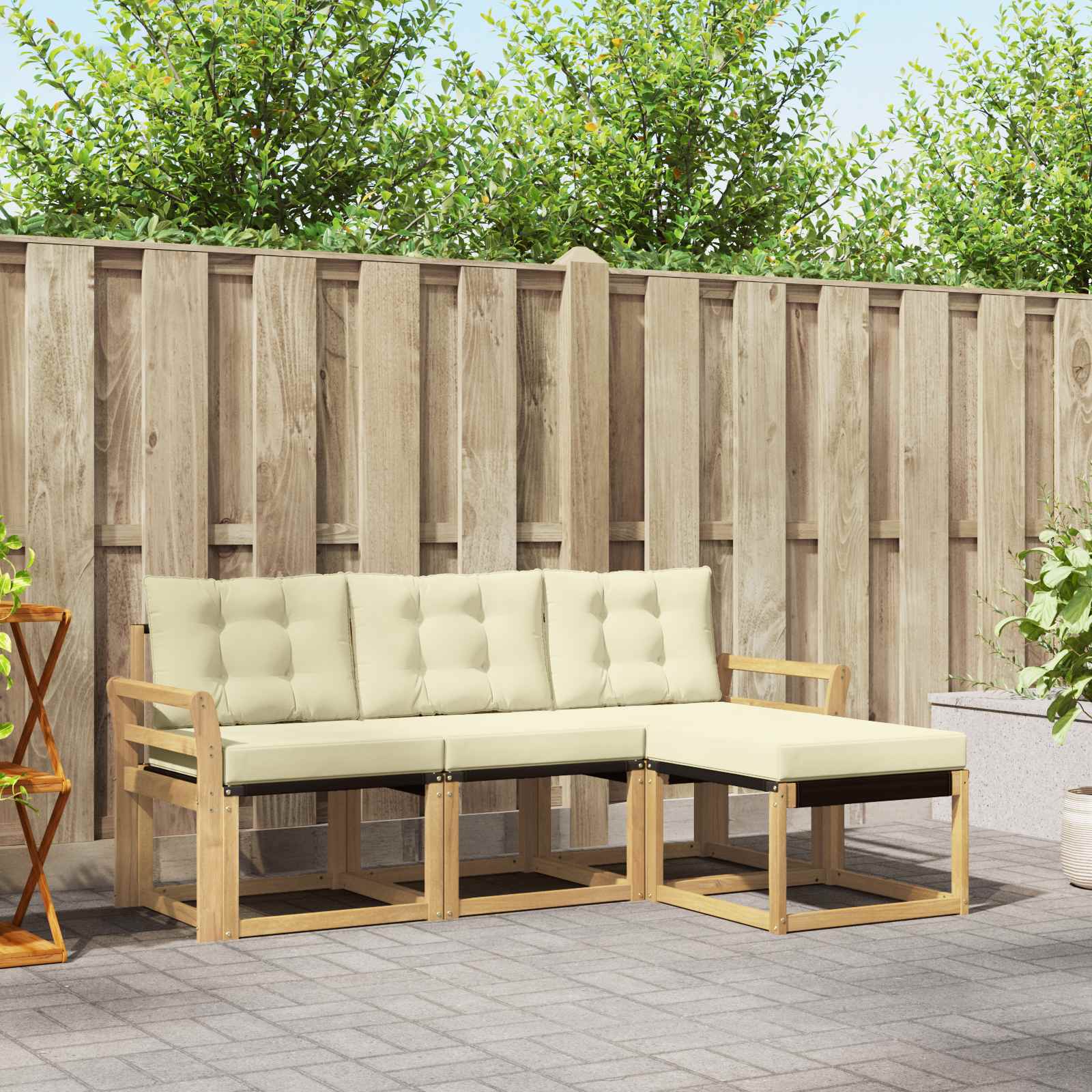 Outdoor-Sofagarnitur mit Kissen 4 pcs Weiß und Creme