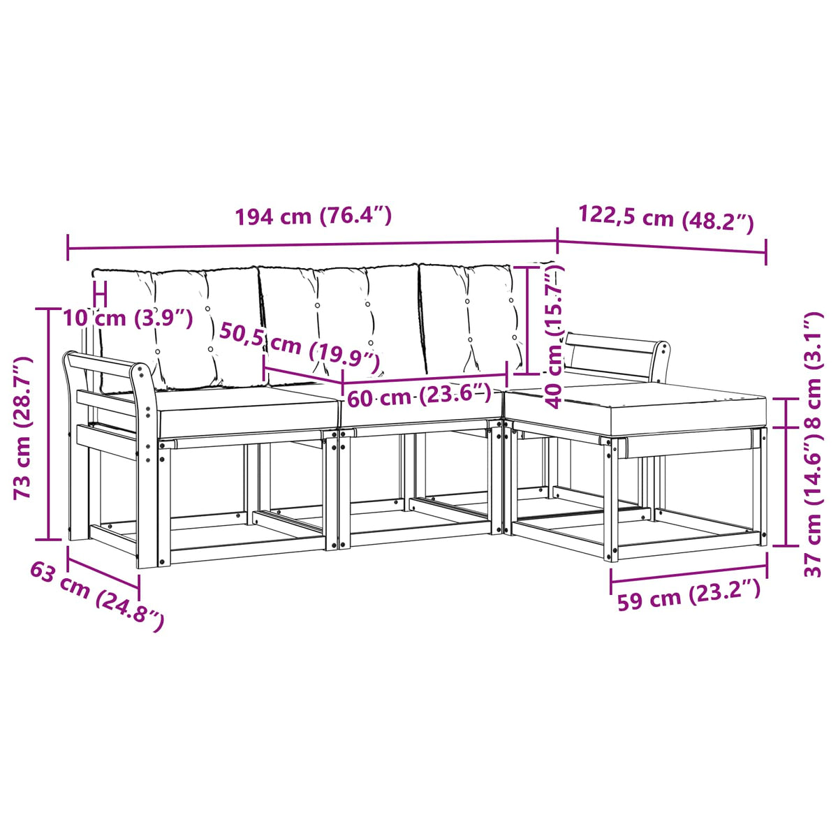 Outdoor-Sofagarnitur 4 stk. Weiß und Schwarz