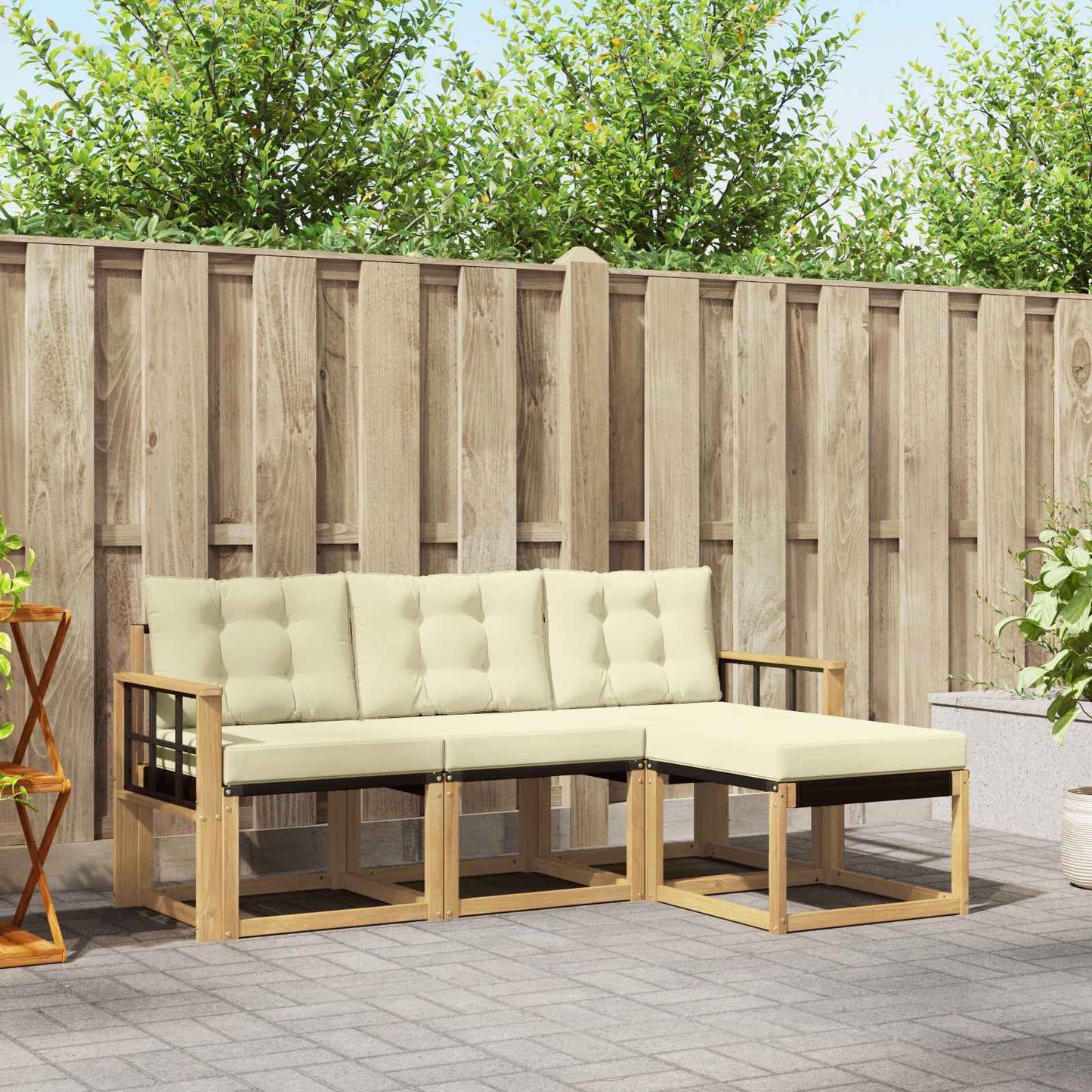 Outdoor-Sofagarnitur mit Kissen 4 pcs Weiß und Creme