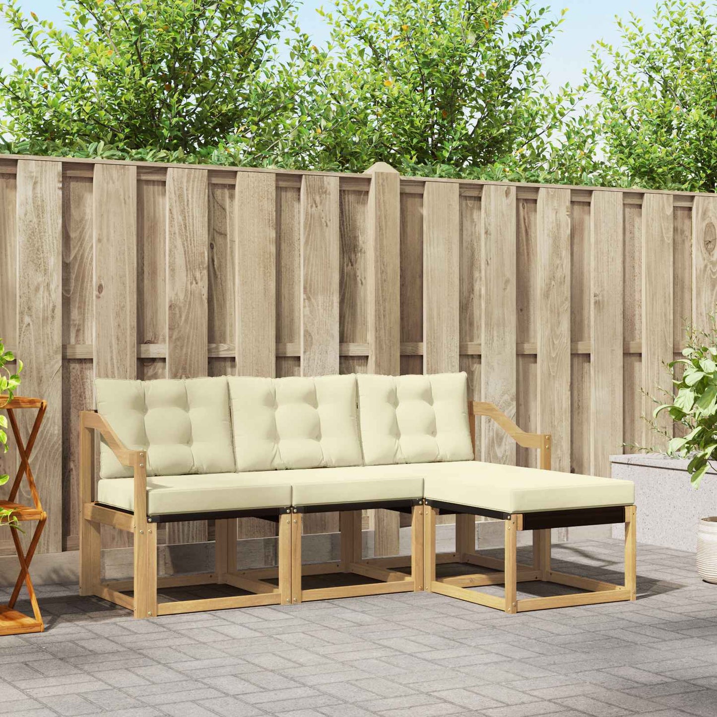 Outdoor-Sofagarnitur mit Kissen 4 pcs Weiß und Creme
