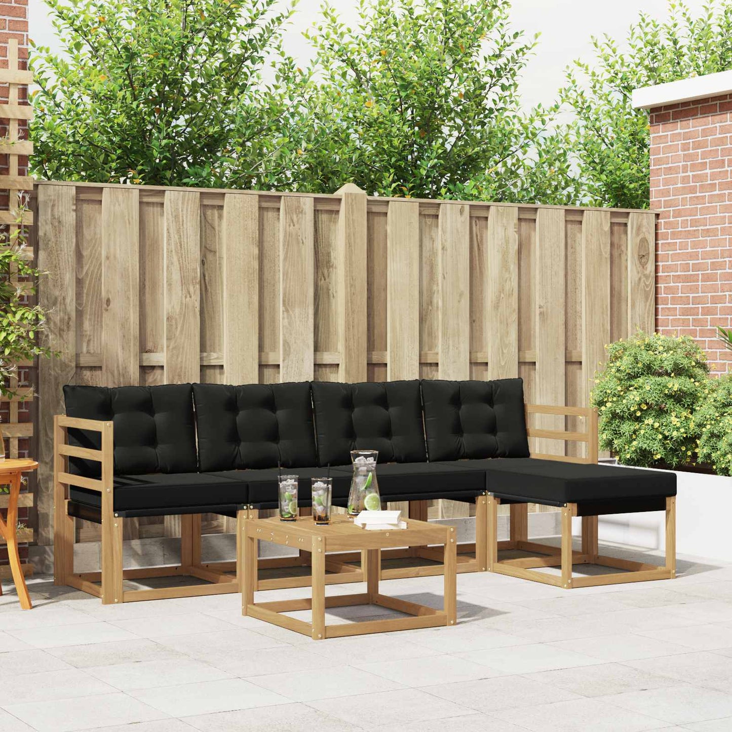Outdoor-Sofagarnitur mit Kissen 6 pcs Weiß und Schwarz