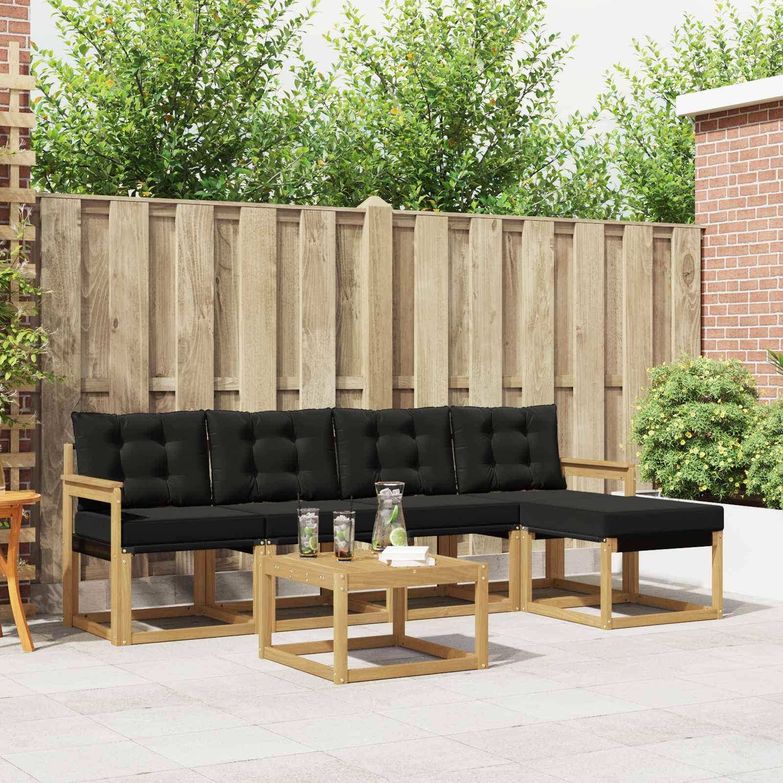 Outdoor-Sofagarnitur mit Kissen 6 pcs Weiß und Schwarz