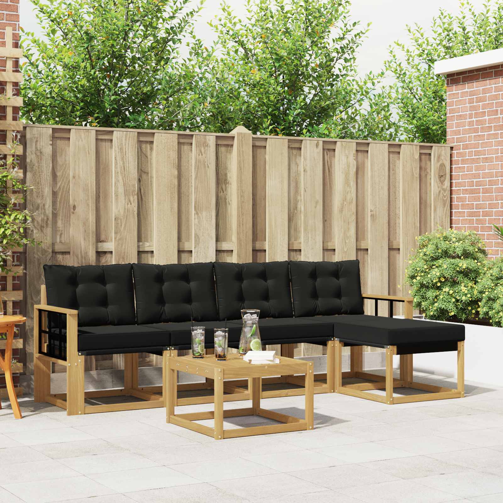 Outdoor-Sofagarnitur mit Kissen 6 pcs Weiß und Schwarz