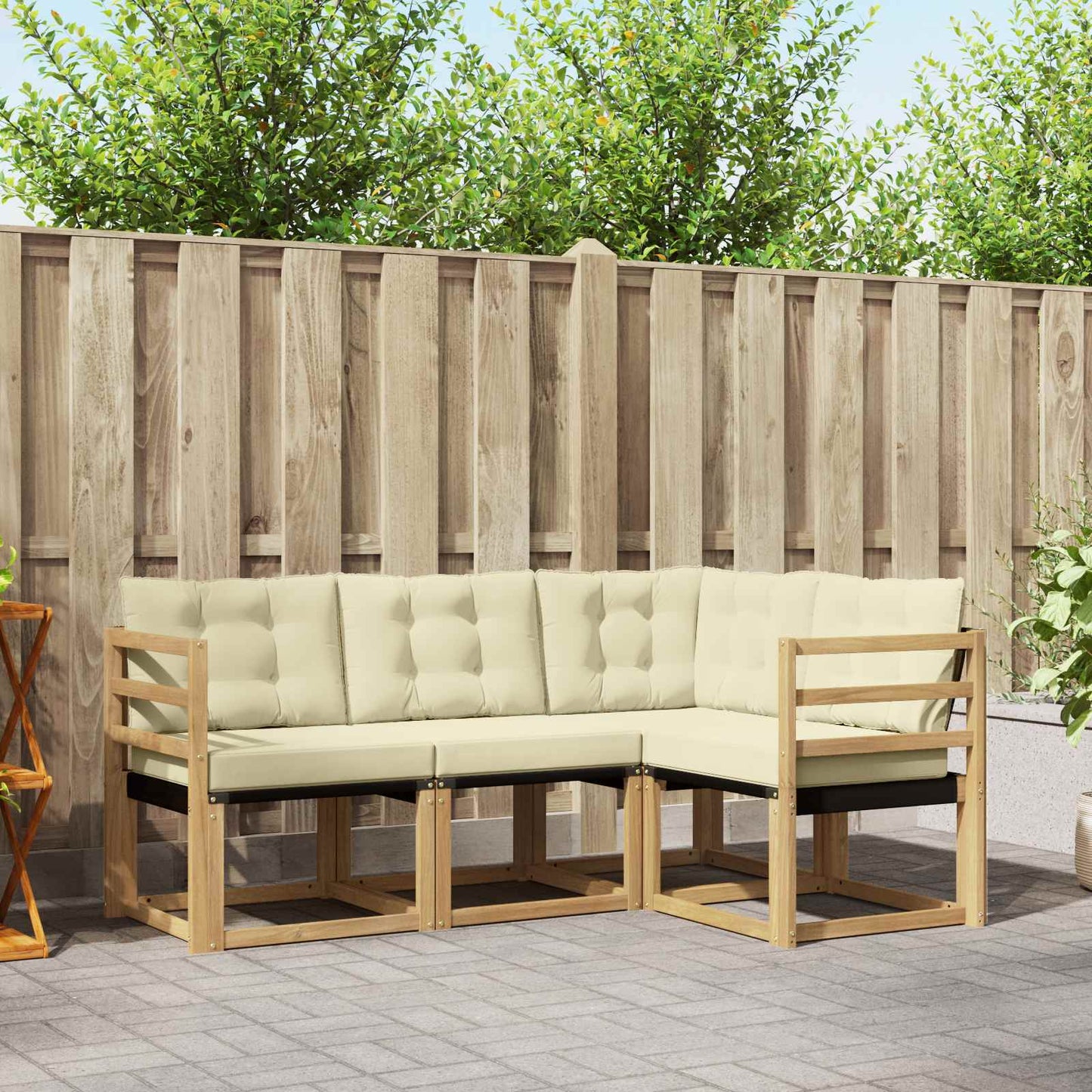 Outdoor-Sofagarnitur mit Kissen 4 pcs Weiß und Creme