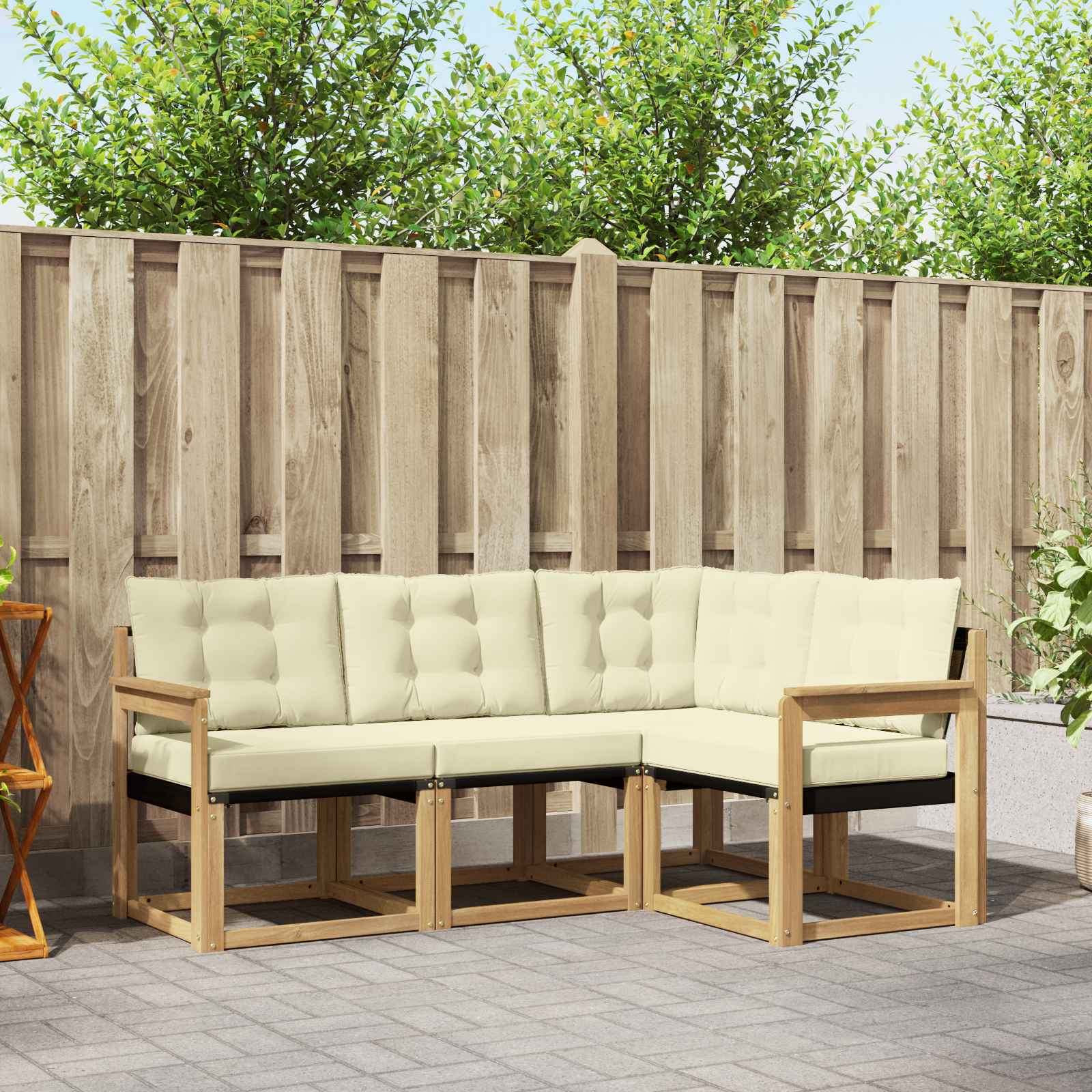 Outdoor-Sofagarnitur mit Kissen 4 pcs Weiß und Creme