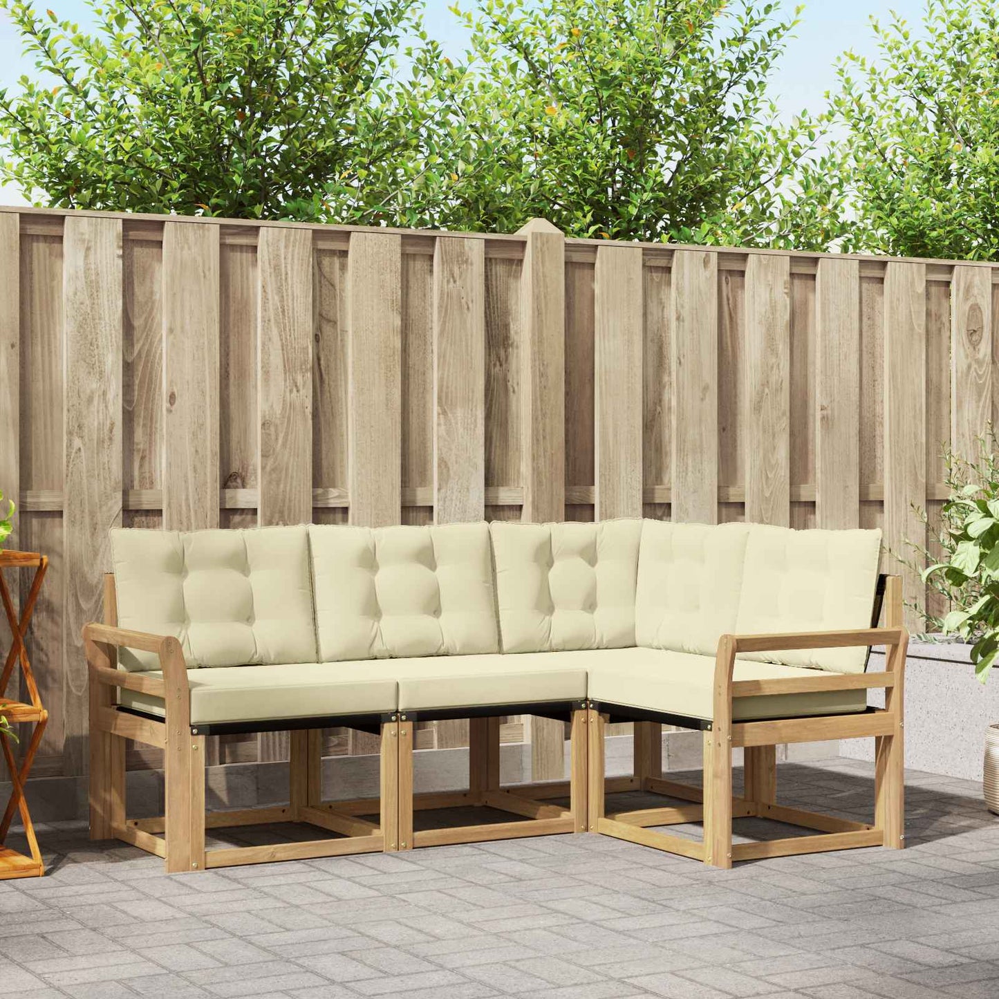 Outdoor-Sofagarnitur mit Kissen 4 pcs Weiß und Creme