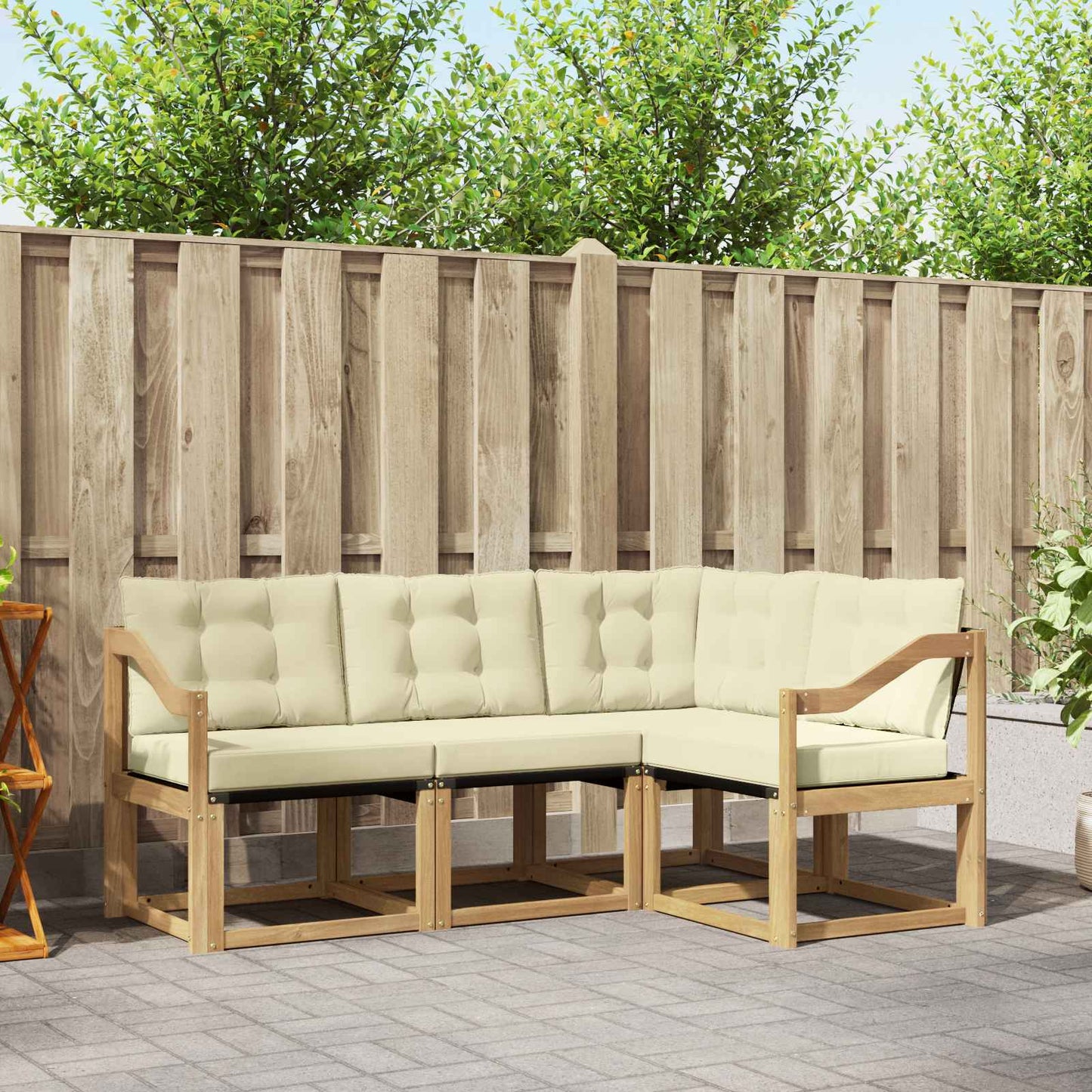 Outdoor-Sofagarnitur mit Kissen 4 pcs Weiß und Creme