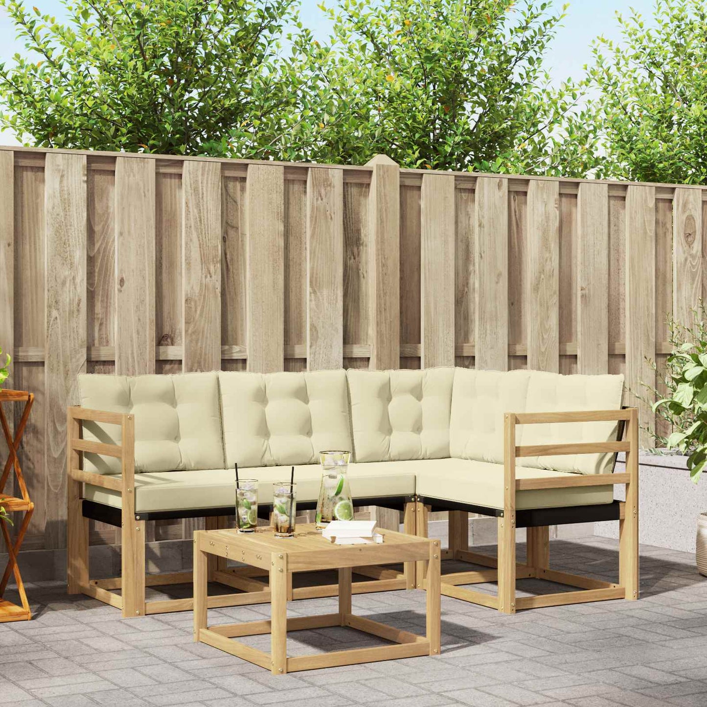 Outdoor-Sofagarnitur mit Kissen 5 pcs Weiß und Creme