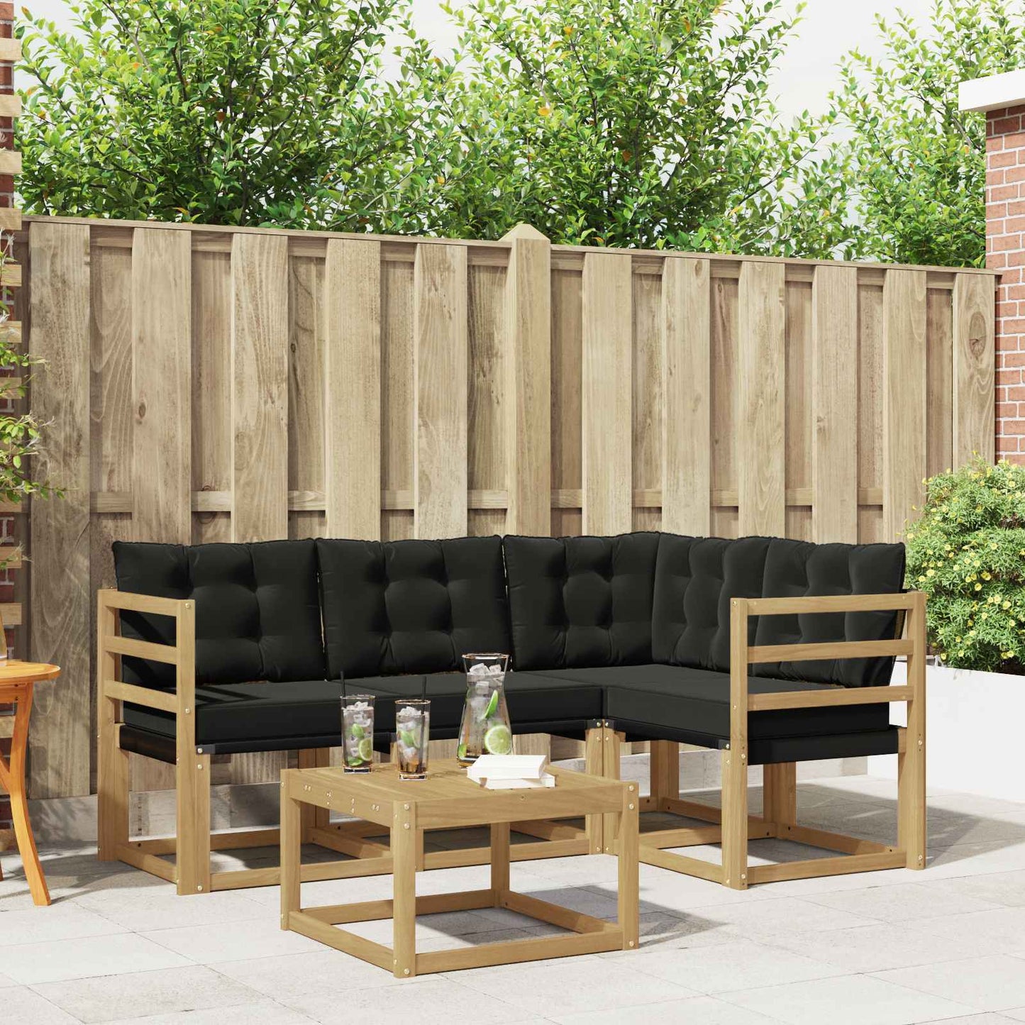 Outdoor-Sofagarnitur mit Kissen 5 pcs Weiß und Schwarz
