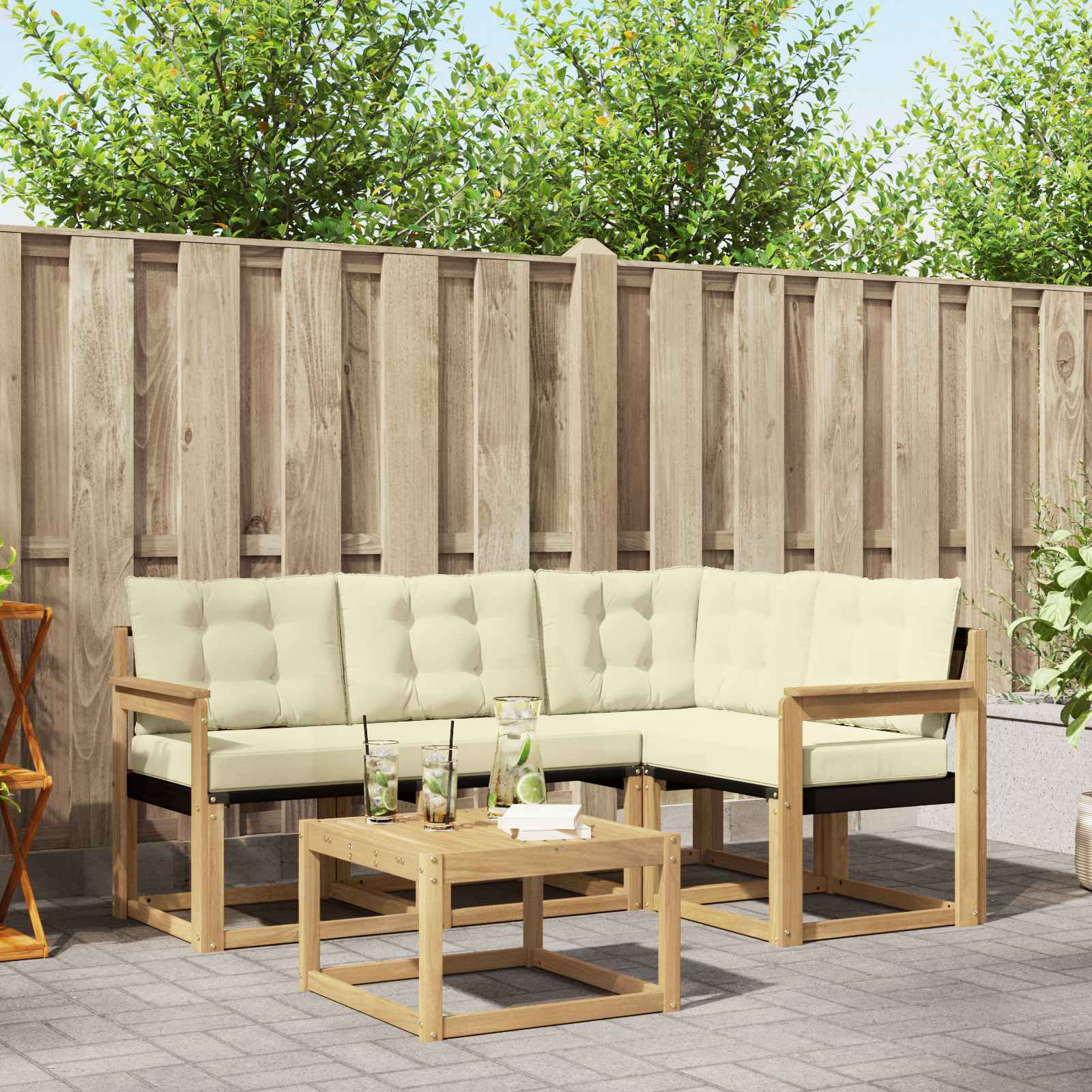 Outdoor-Sofagarnitur mit Kissen 5 pcs Weiß und Creme