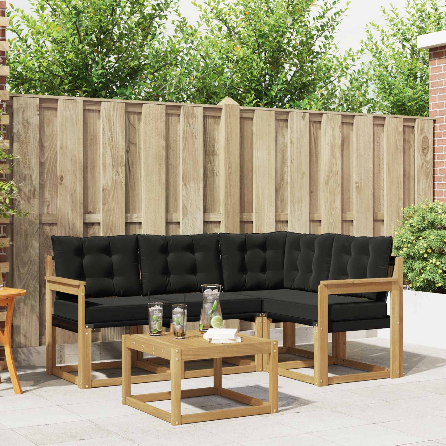 Outdoor-Sofagarnitur mit Kissen 5 pcs Weiß und Schwarz