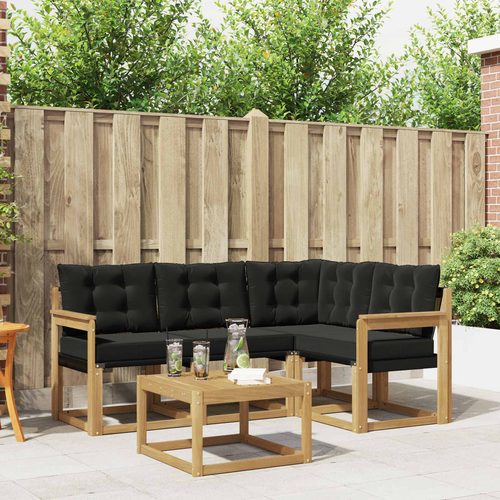 Outdoor-Sofagarnitur mit Kissen 5 pcs Weiß und Schwarz