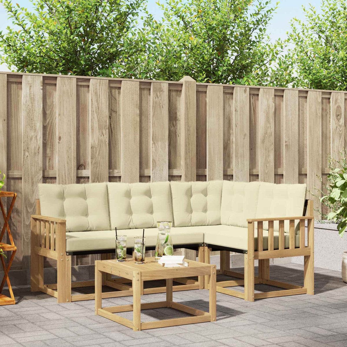 Outdoor-Sofagarnitur 5 stk. Weiß und Creme
