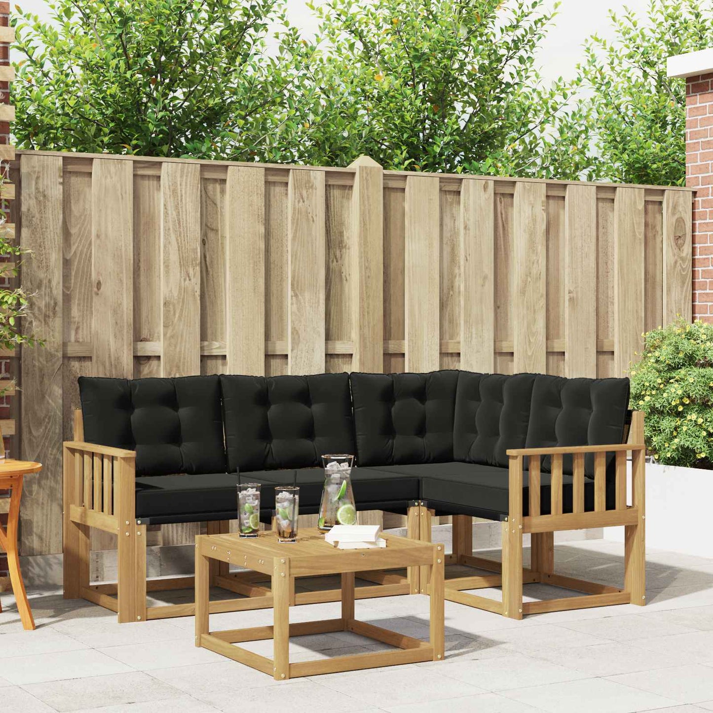 Outdoor-Sofagarnitur mit Kissen 5 pcs Weiß und Schwarz