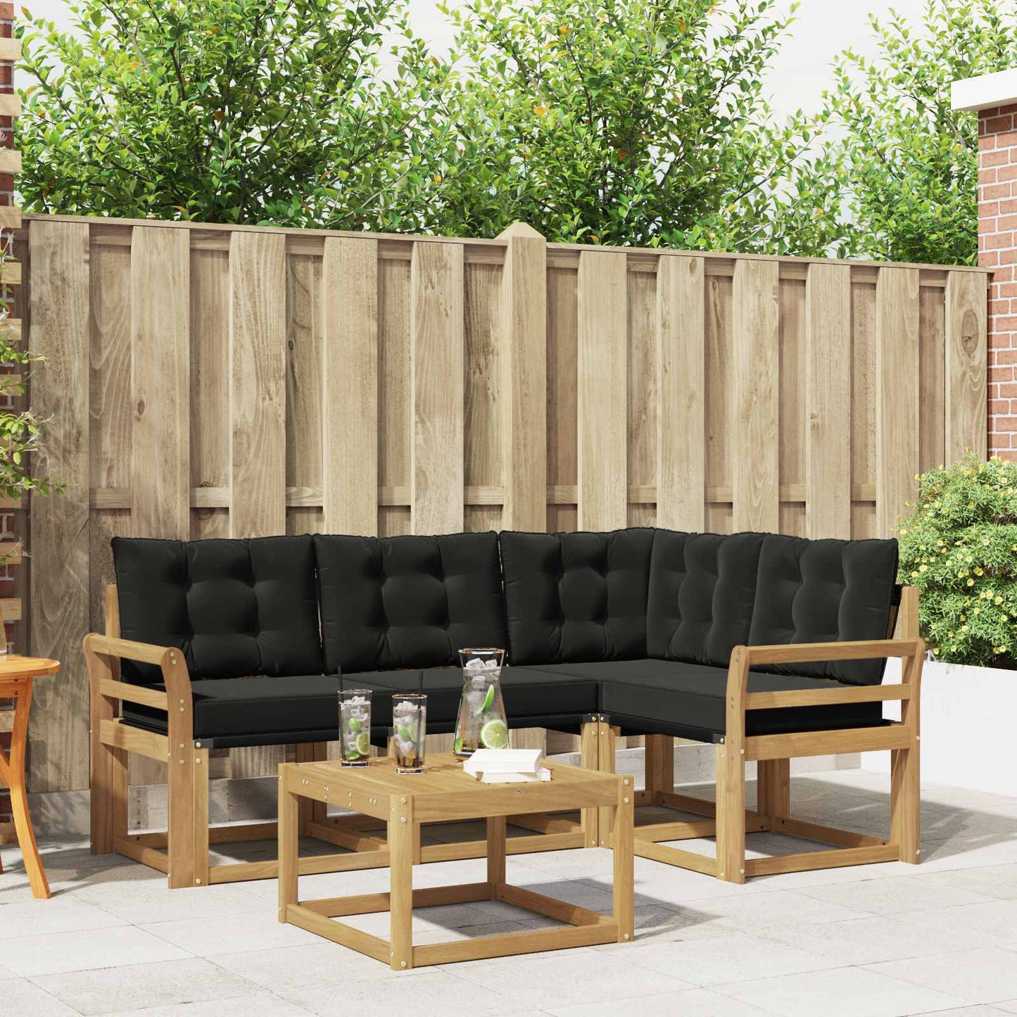 Outdoor-Sofagarnitur mit Kissen 5 pcs Weiß und Schwarz
