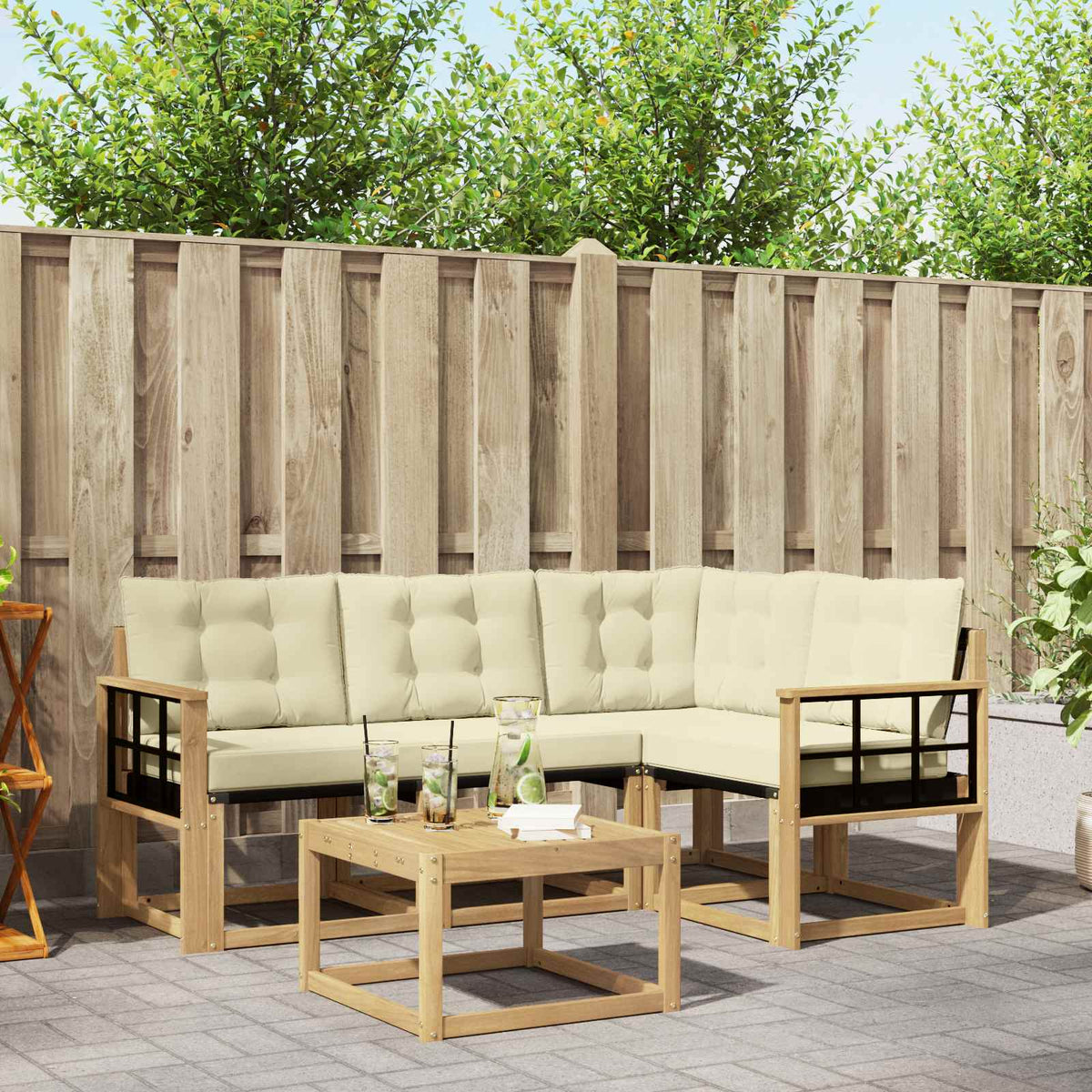 Outdoor-Sofagarnitur 5 stk. Weiß und Creme
