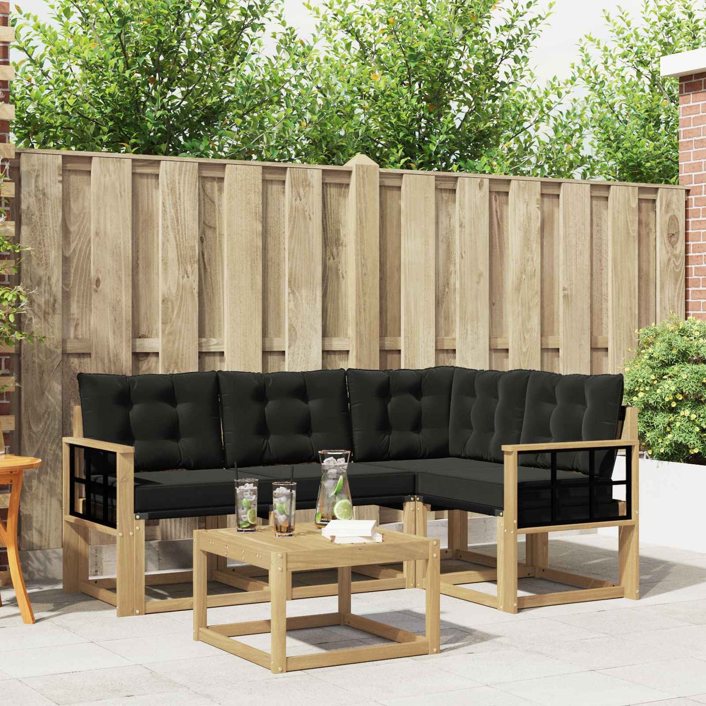 Outdoor-Sofagarnitur mit Kissen 5 pcs Weiß und Schwarz