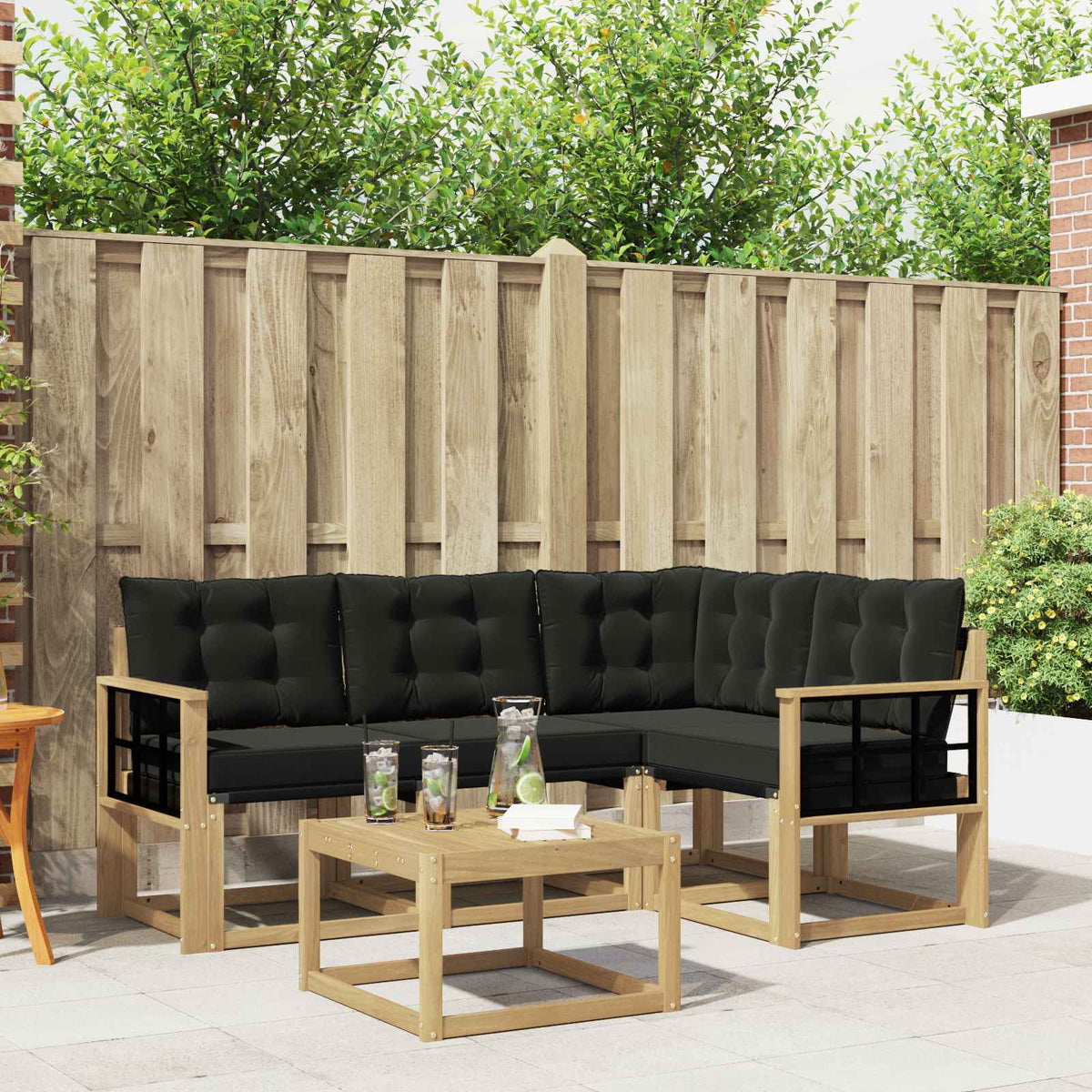 Outdoor-Sofagarnitur 5 stk. Weiß und Schwarz