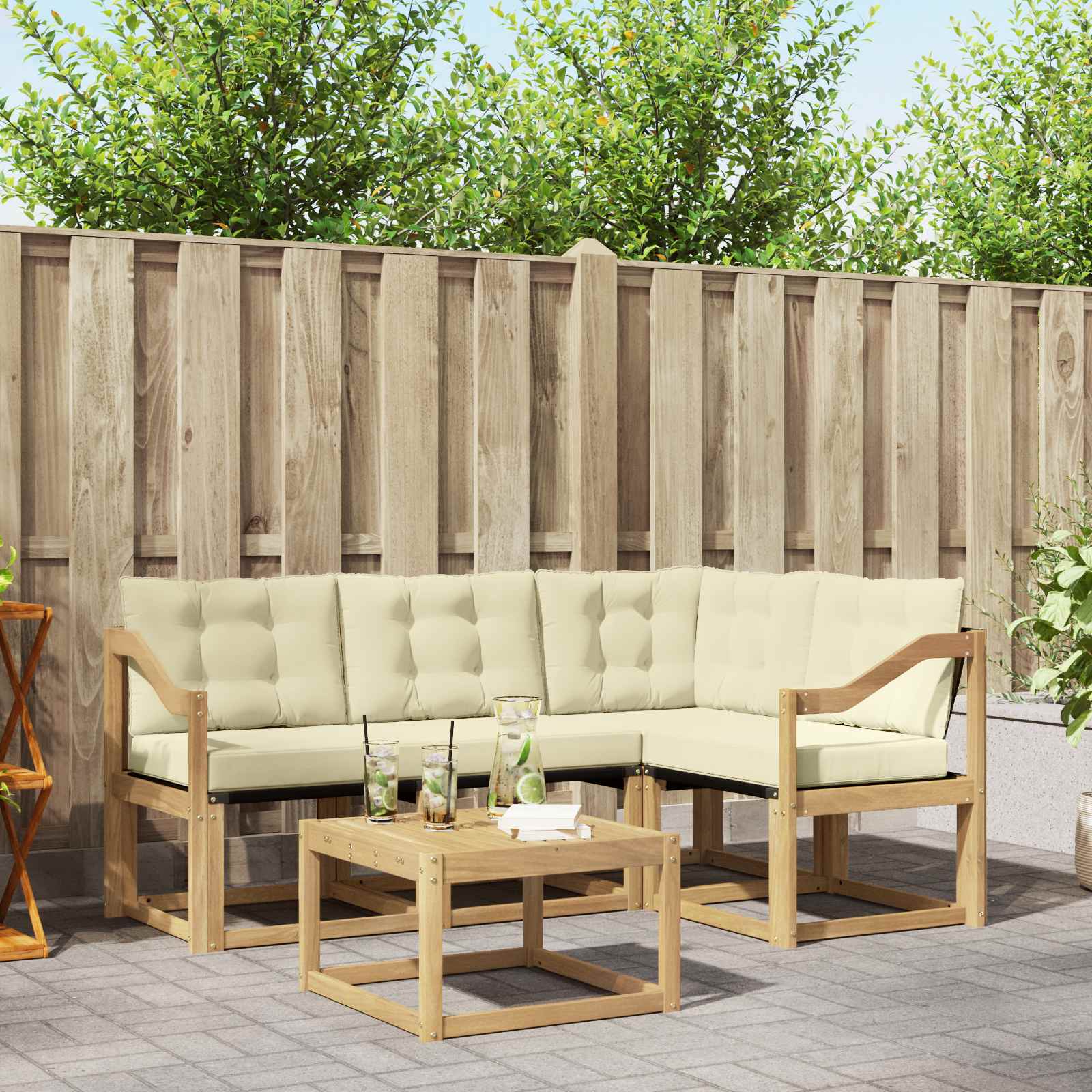 Outdoor-Sofagarnitur mit Kissen 5 pcs Weiß und Creme
