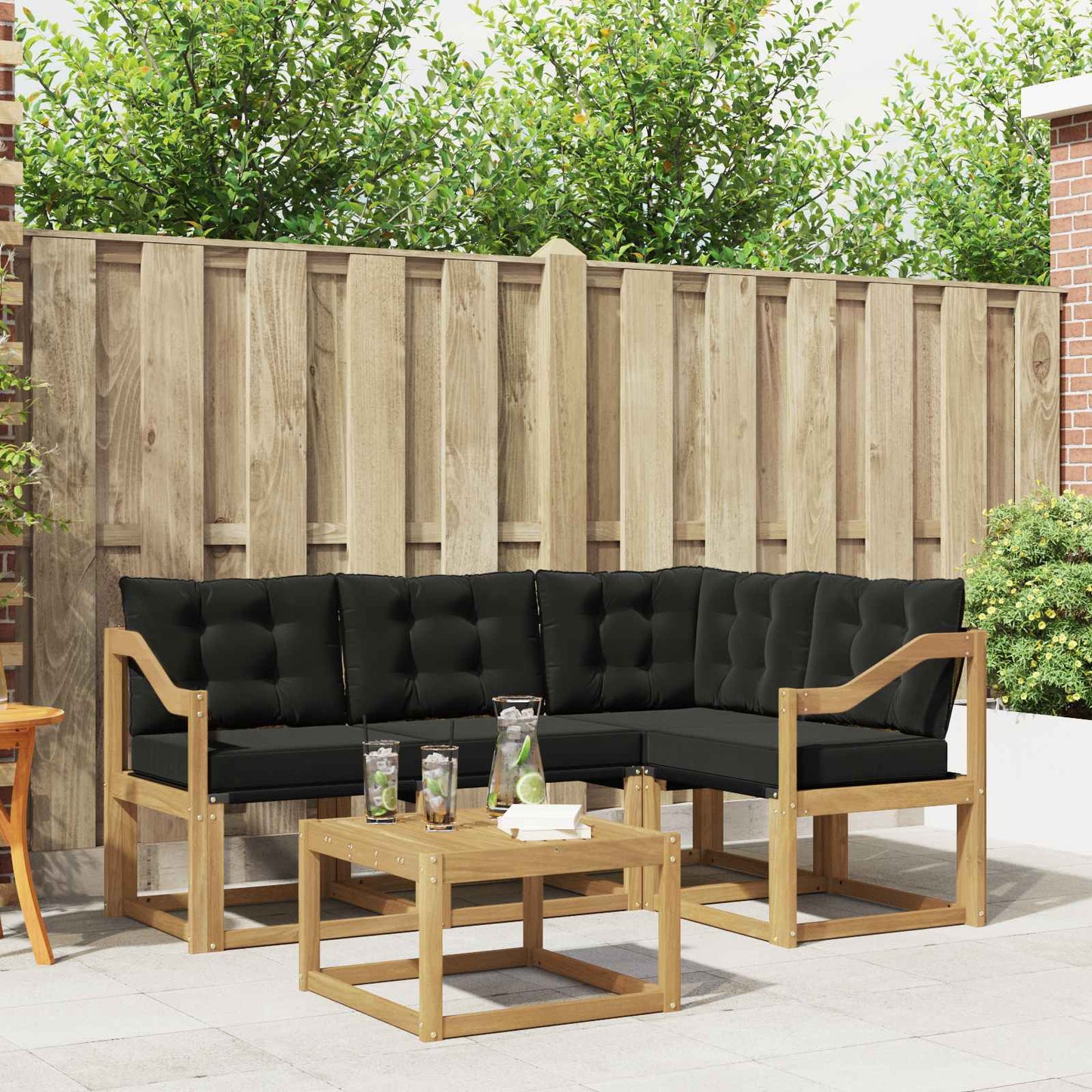 Outdoor-Sofagarnitur mit Kissen 5 pcs Weiß und Schwarz