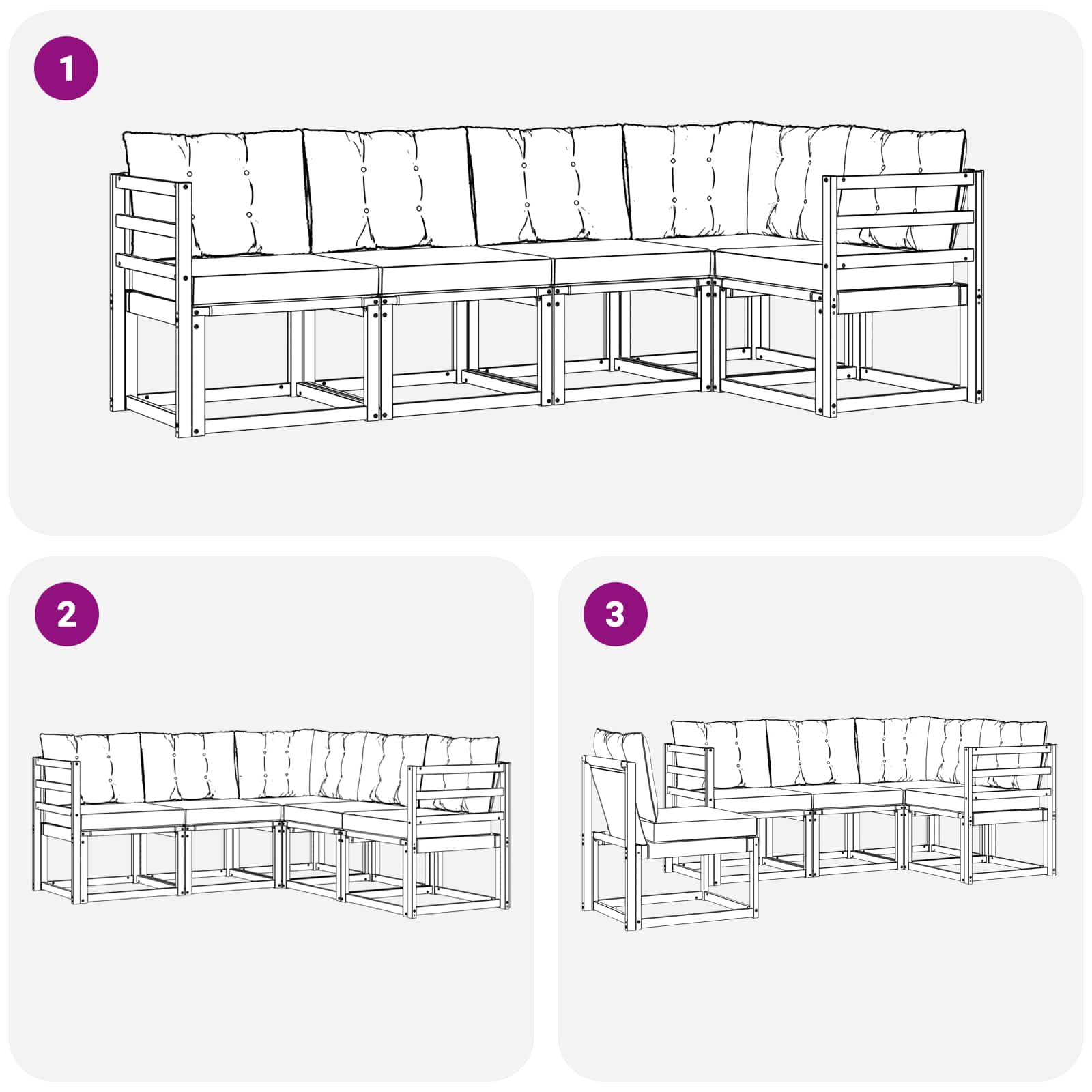 Outdoor-Sofagarnitur mit Kissen 5 pcs Weiß und Schwarz