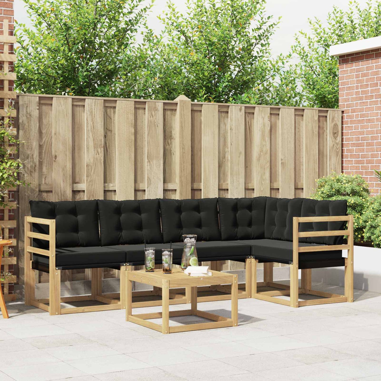 Outdoor-Sofagarnitur mit Kissen 6 pcs Weiß und Schwarz