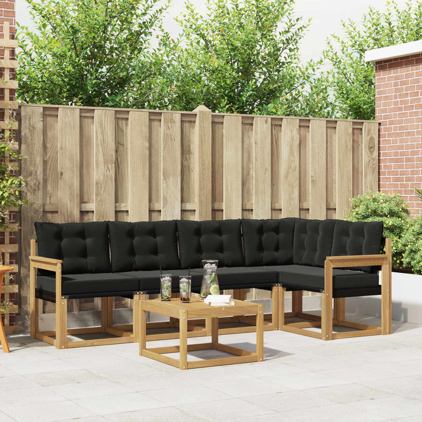 Outdoor-Sofagarnitur mit Kissen 6 pcs Weiß und Schwarz