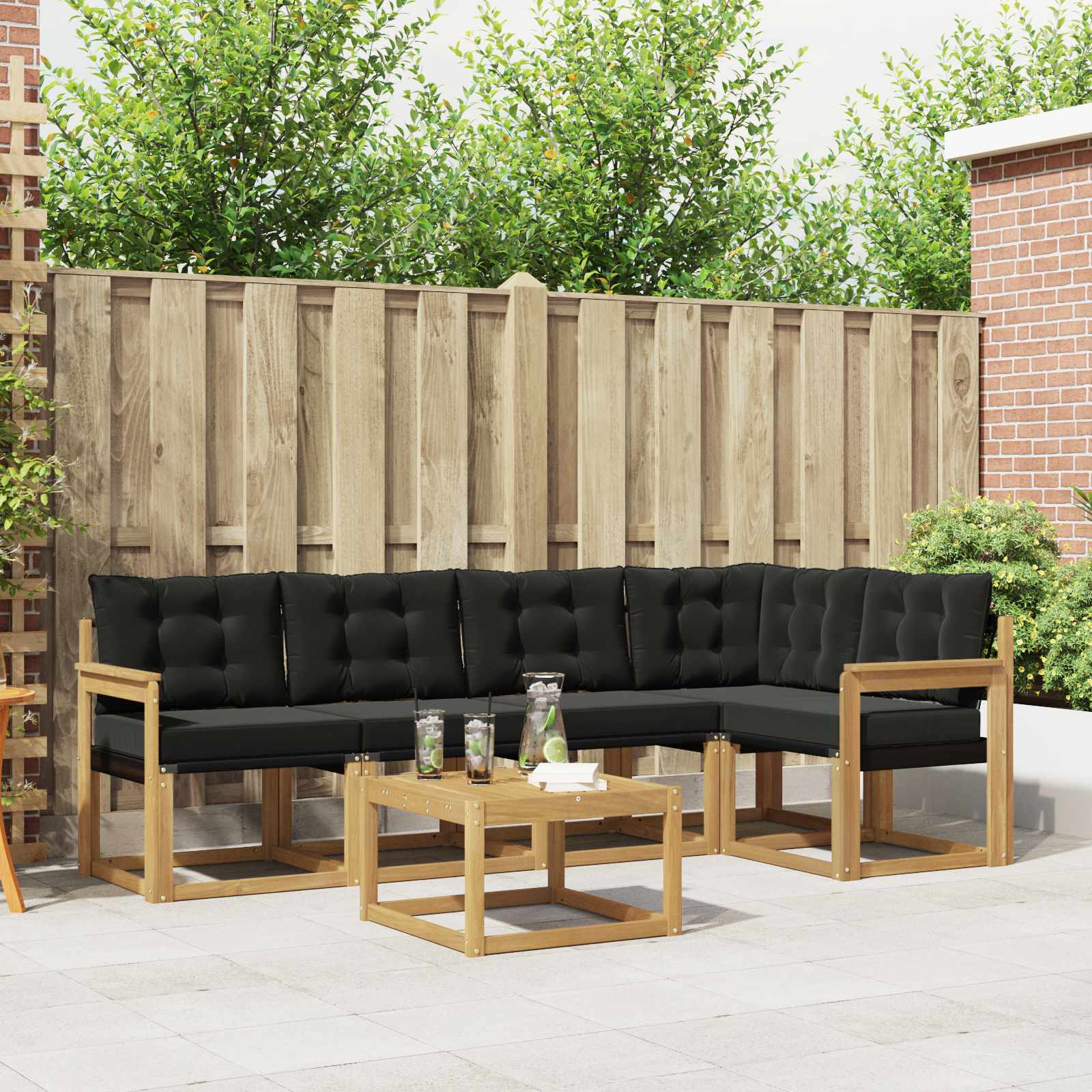 Outdoor-Sofagarnitur mit Kissen 6 pcs Weiß und Schwarz