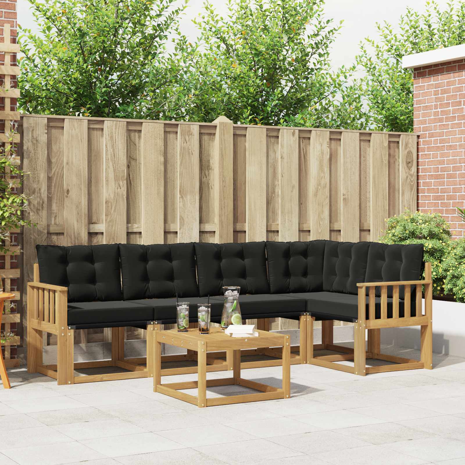 Outdoor-Sofagarnitur mit Kissen 6 pcs Weiß und Schwarz