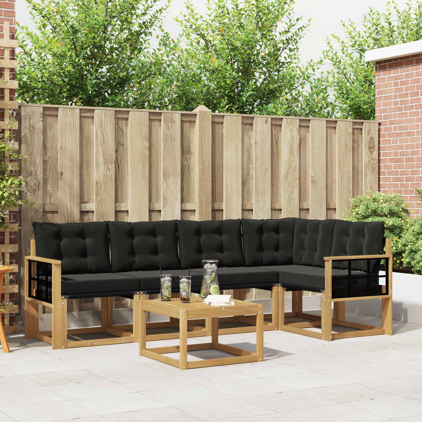 Outdoor-Sofagarnitur mit Kissen 6 pcs Weiß und Schwarz