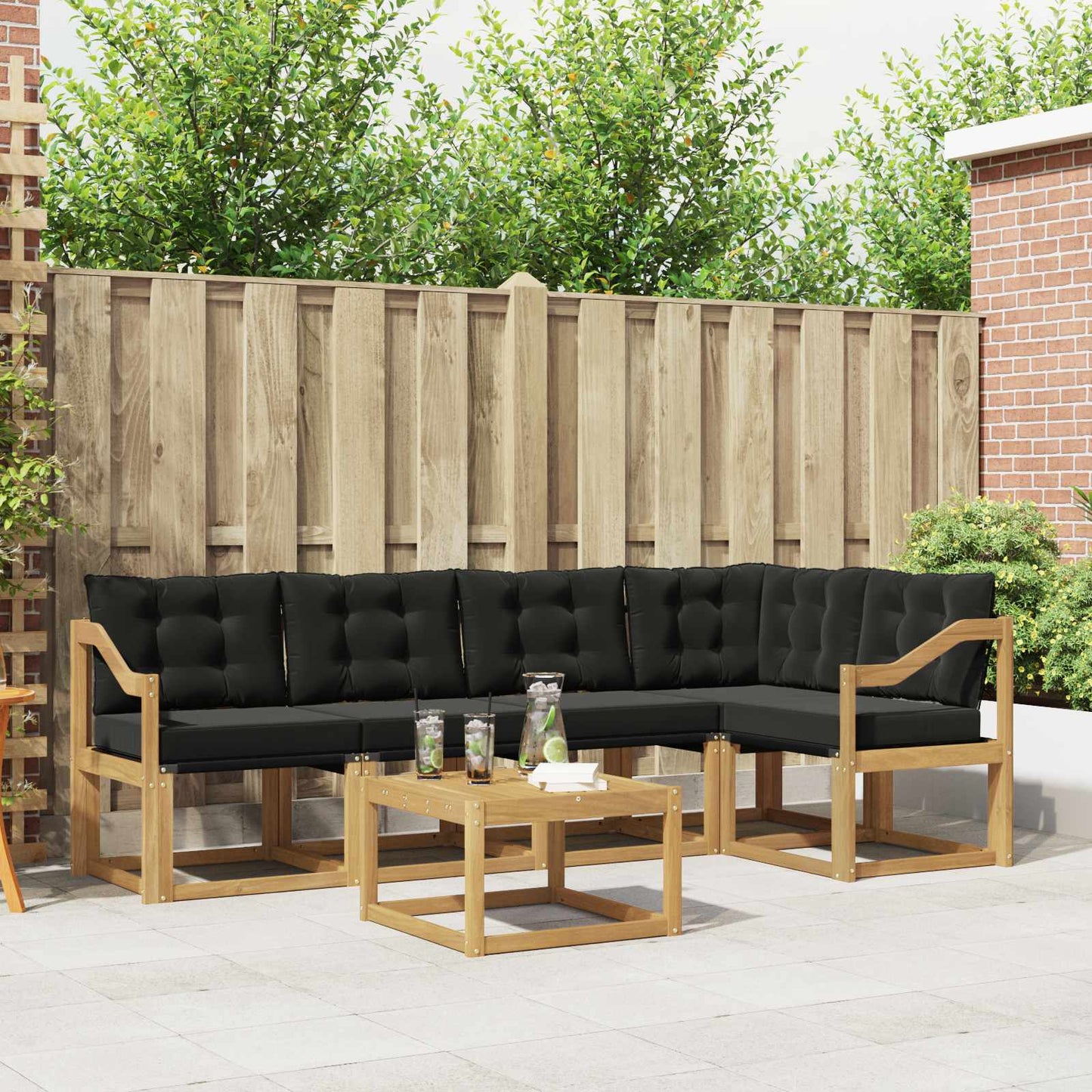 Outdoor-Sofagarnitur mit Kissen 6 pcs Weiß und Schwarz