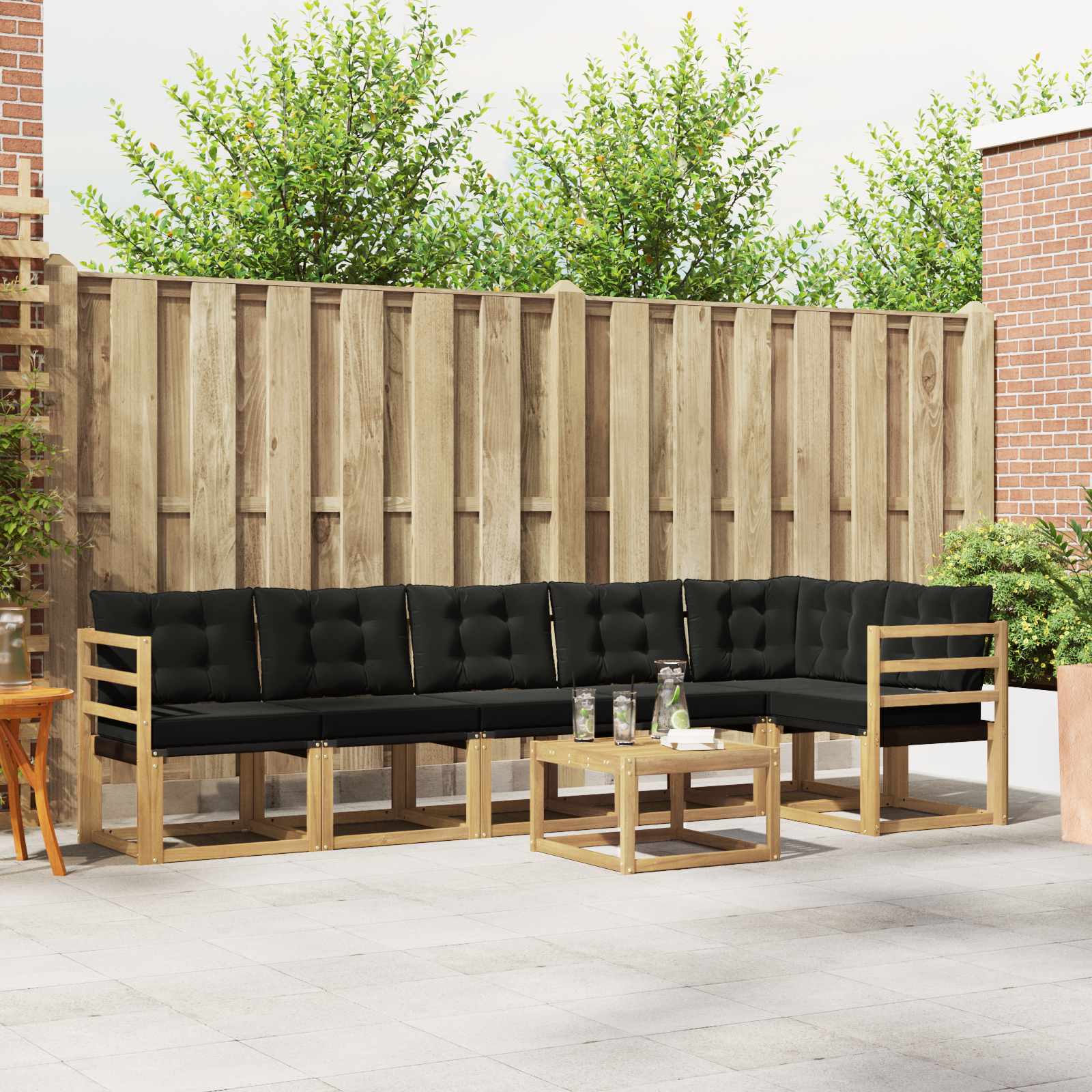 Outdoor-Sofagarnitur mit Kissen 7 pcs Weiß und Schwarz
