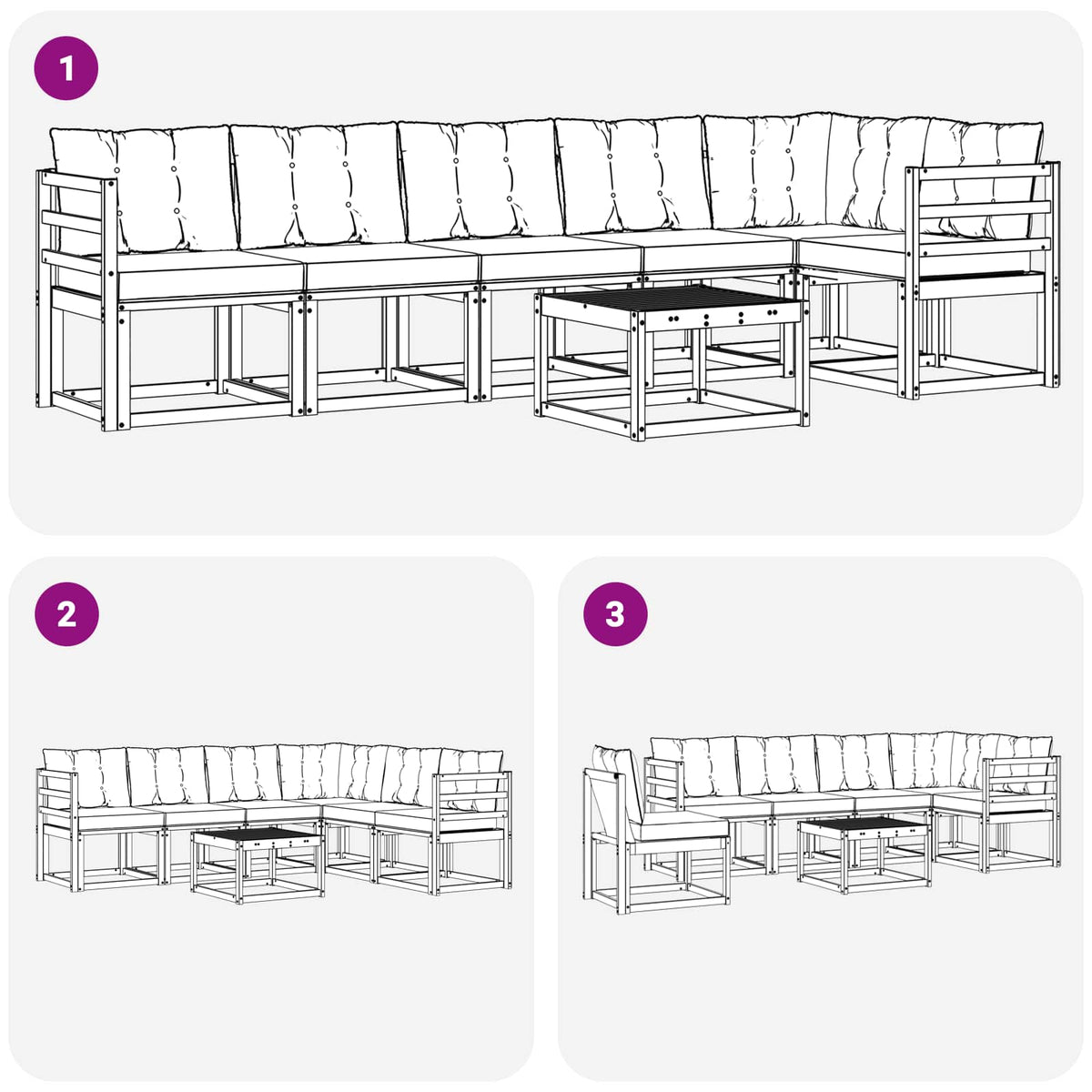 Outdoor-Sofagarnitur 7 stk. Weiß und Schwarz