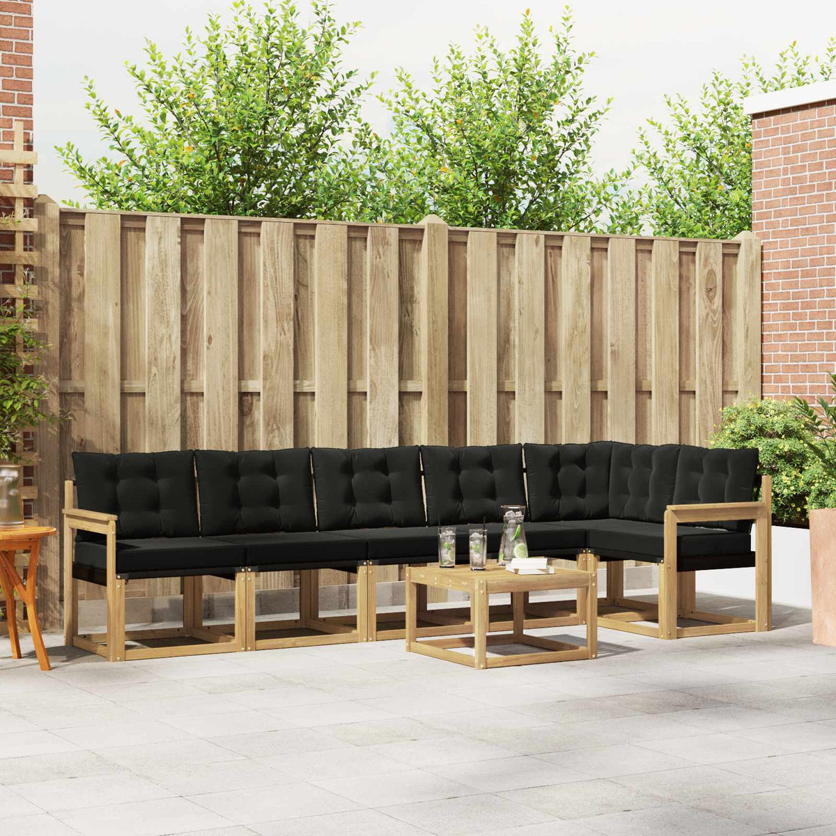 Outdoor-Sofagarnitur 7 stk. Weiß und Schwarz