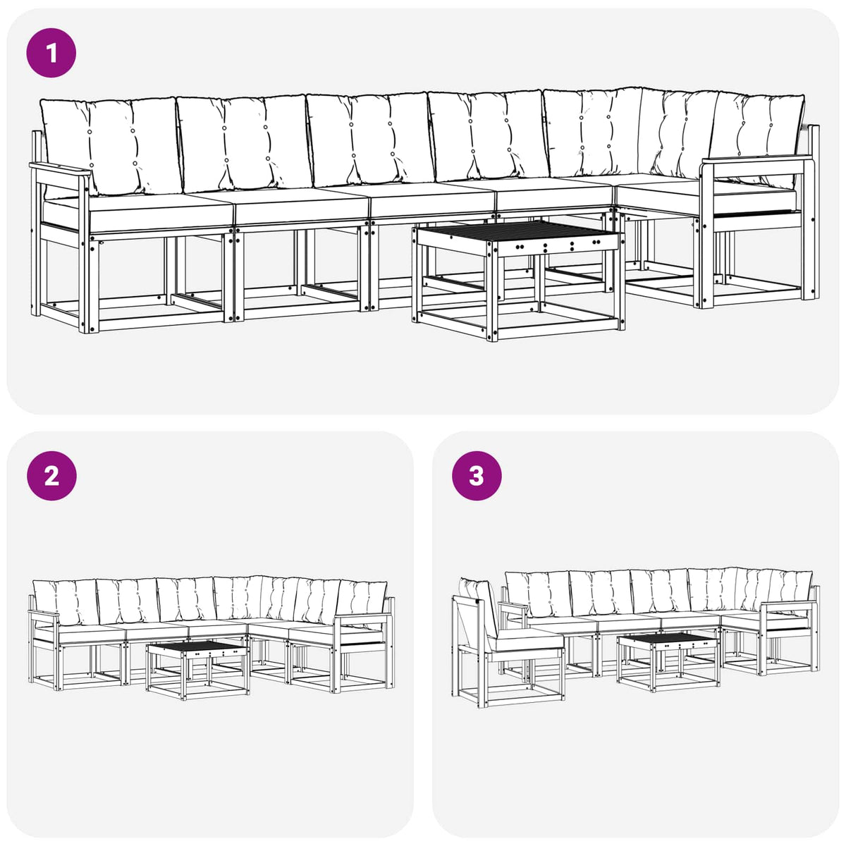 Outdoor-Sofagarnitur 7 stk. Weiß und Schwarz