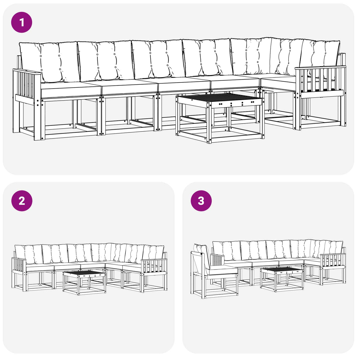 Outdoor-Sofagarnitur 7 stk. Weiß und Schwarz