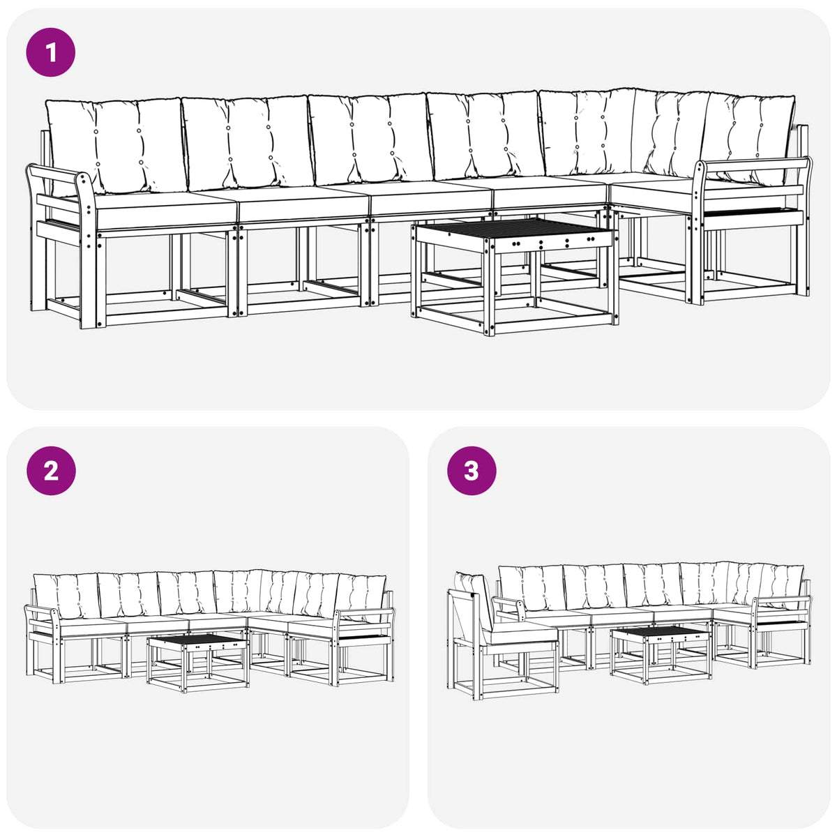 Outdoor-Sofagarnitur 7 stk. Weiß und Schwarz