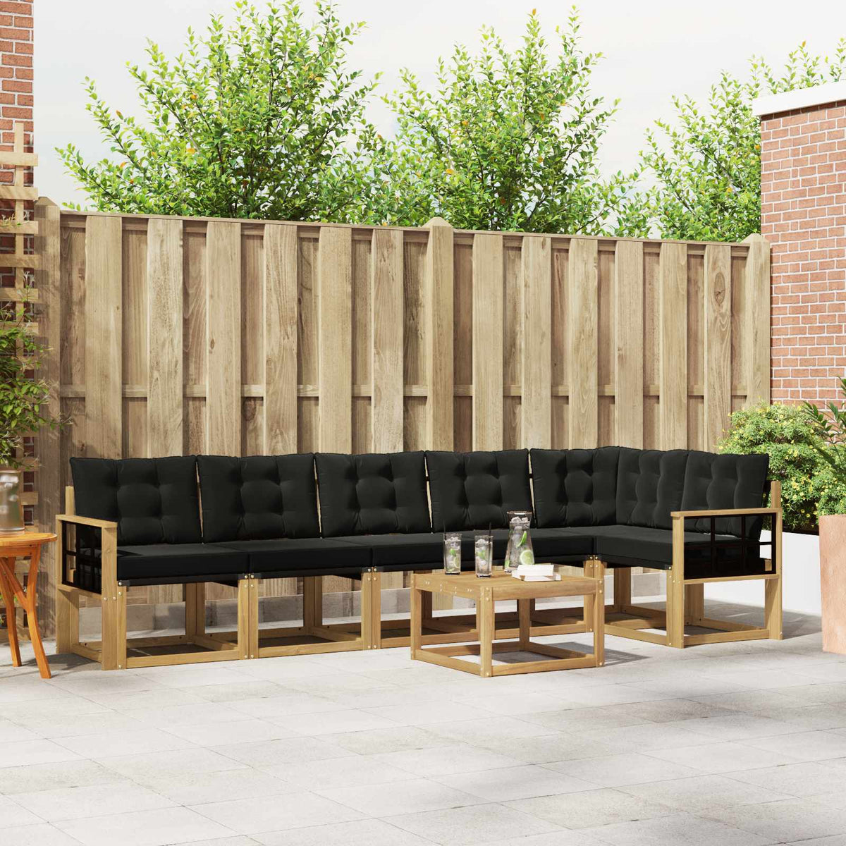 Outdoor-Sofagarnitur 7 stk. Weiß und Schwarz