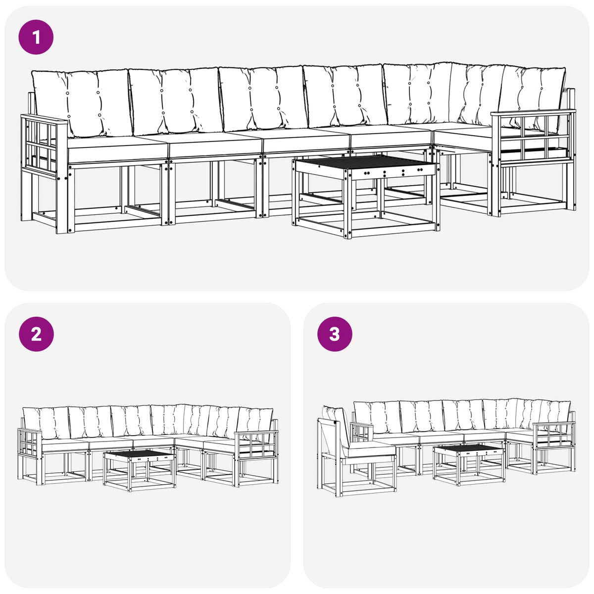 Outdoor-Sofagarnitur 7 stk. Weiß und Schwarz
