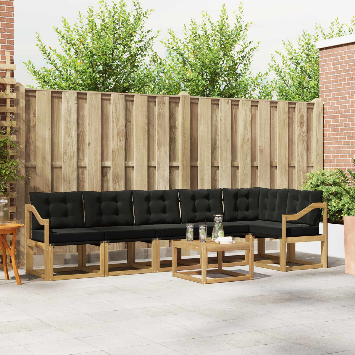 Outdoor-Sofagarnitur 7 stk. Weiß und Schwarz