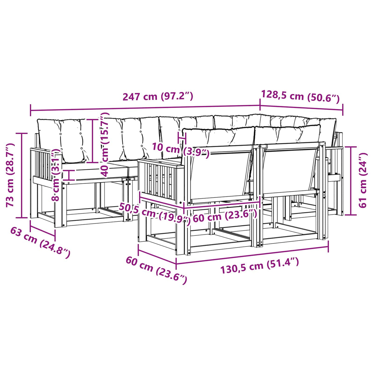 Outdoor-Sofagarnitur 7 stk. Weiß und Schwarz