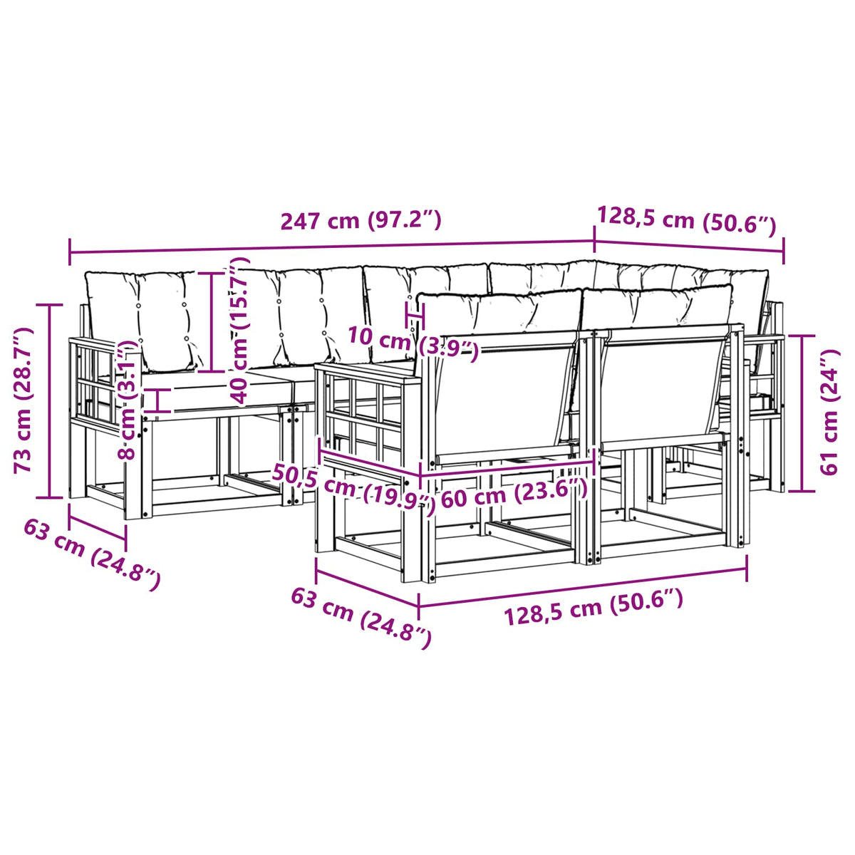 Outdoor-Sofagarnitur 7 stk. Weiß und Schwarz