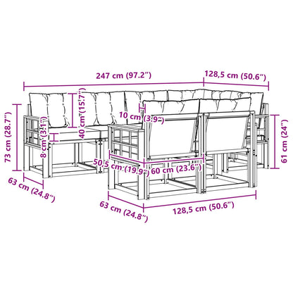 Outdoor-Sofagarnitur 7 stk. Weiß und Schwarz