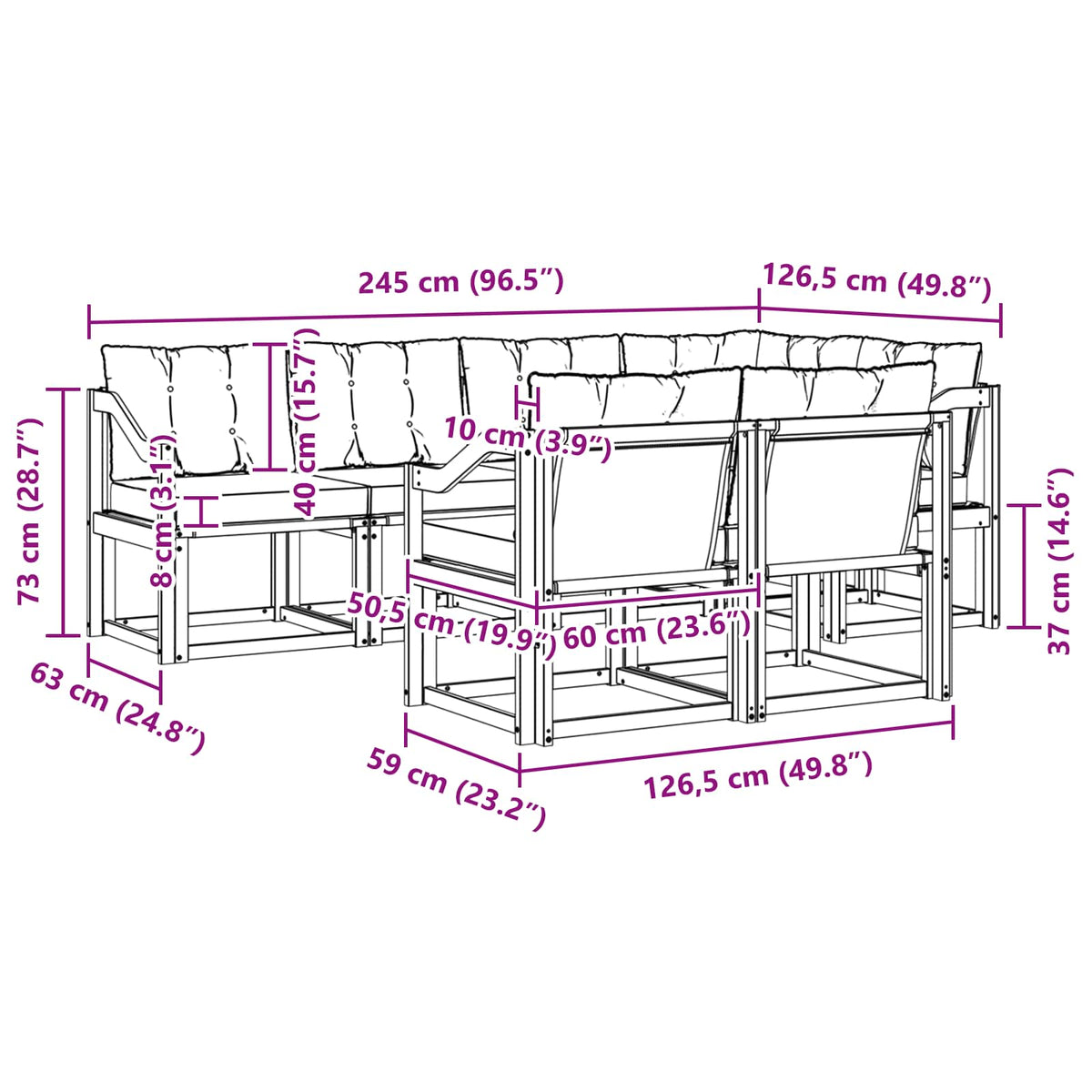 Outdoor-Sofagarnitur 7 stk. Weiß und Schwarz
