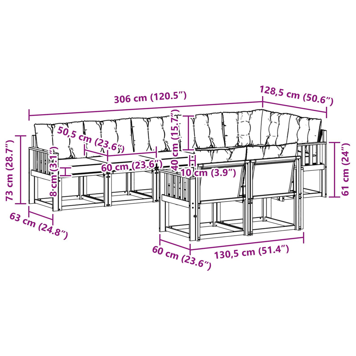 Outdoor-Sofagarnitur 8 stk. Weiß und Schwarz