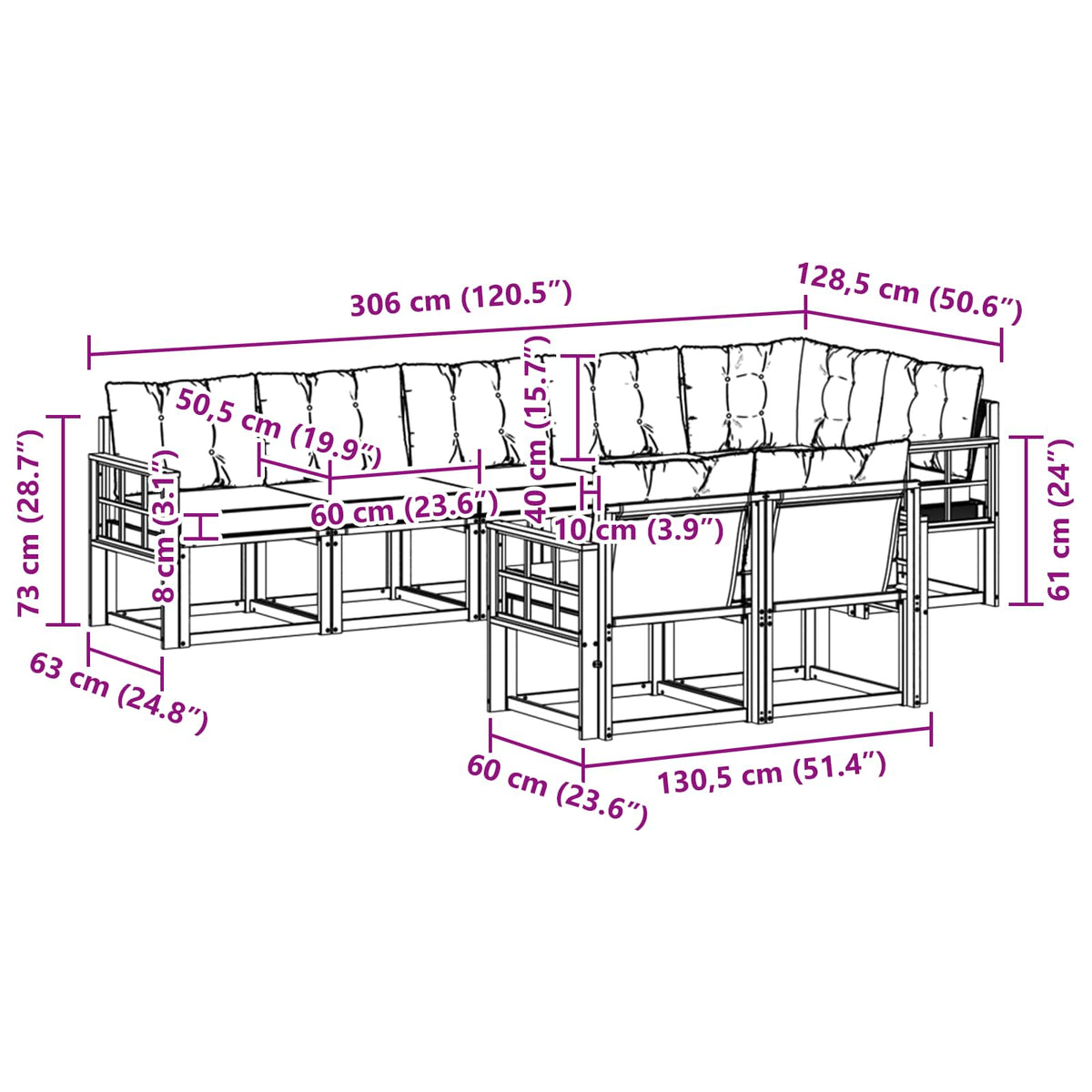 Outdoor-Sofagarnitur 8 stk. Weiß und Schwarz