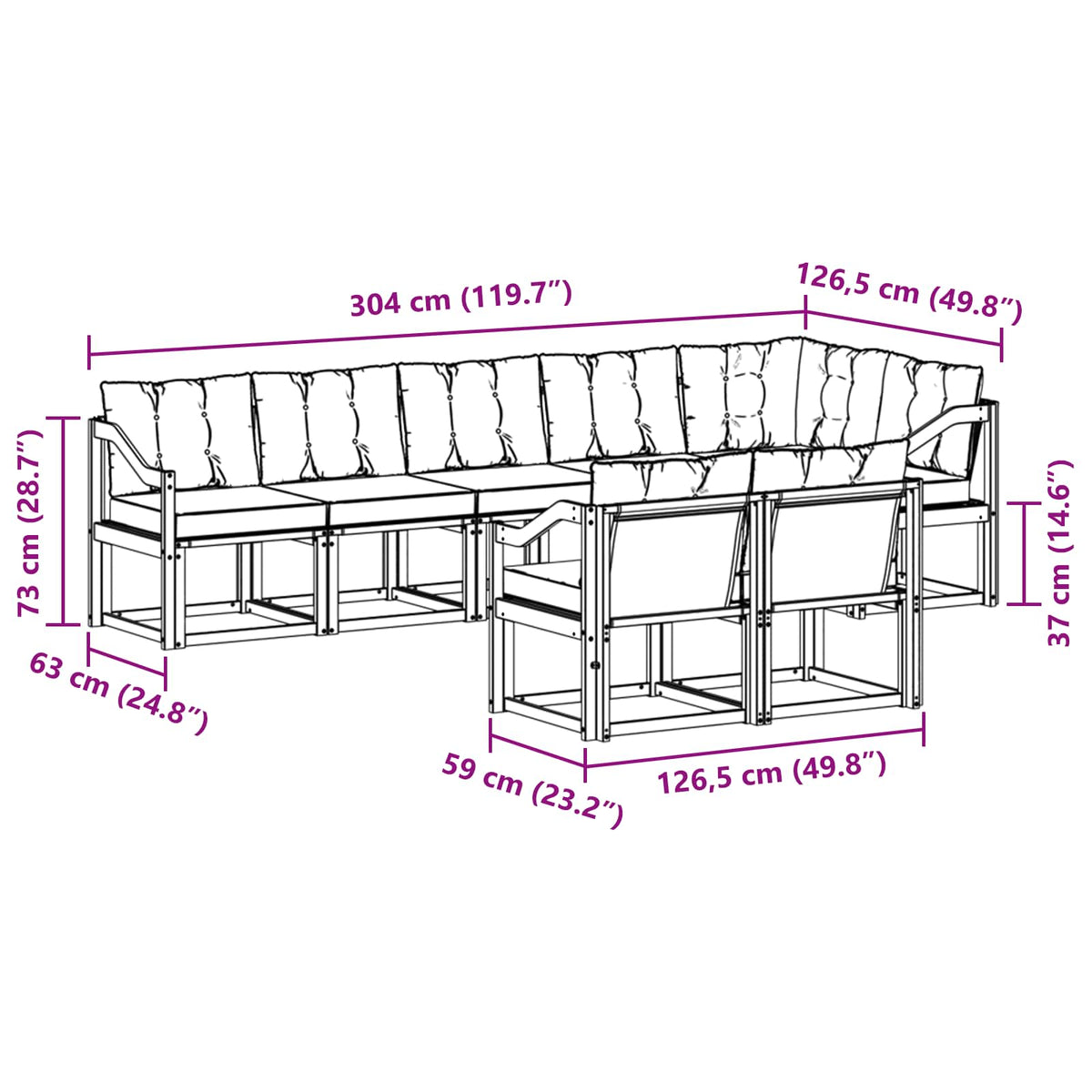 Outdoor-Sofagarnitur 8 stk. Weiß und Schwarz