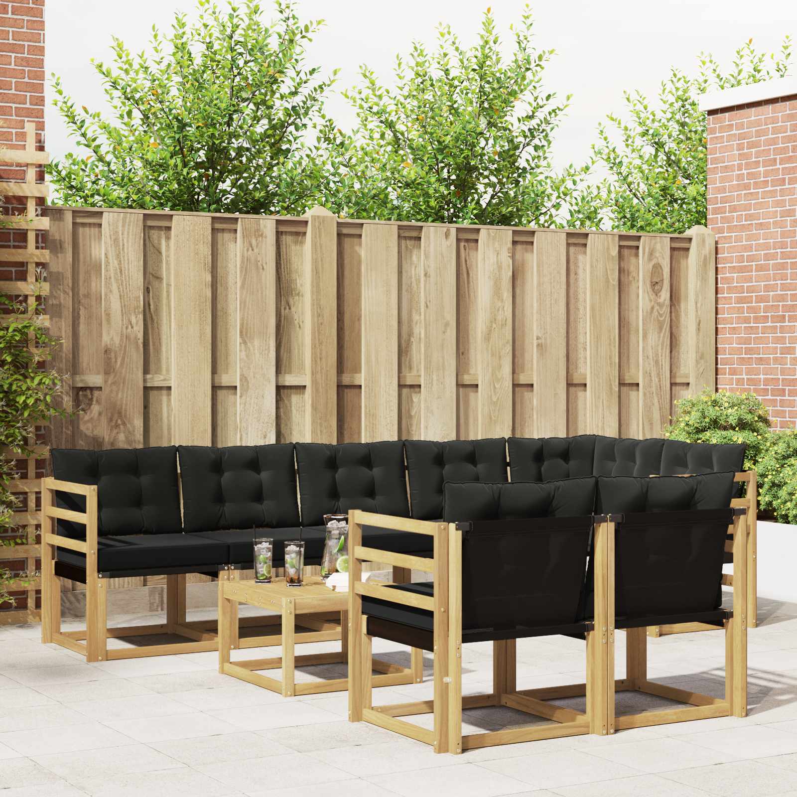 Outdoor-Sofagarnitur mit Kissen 9 pcs Weiß und Schwarz