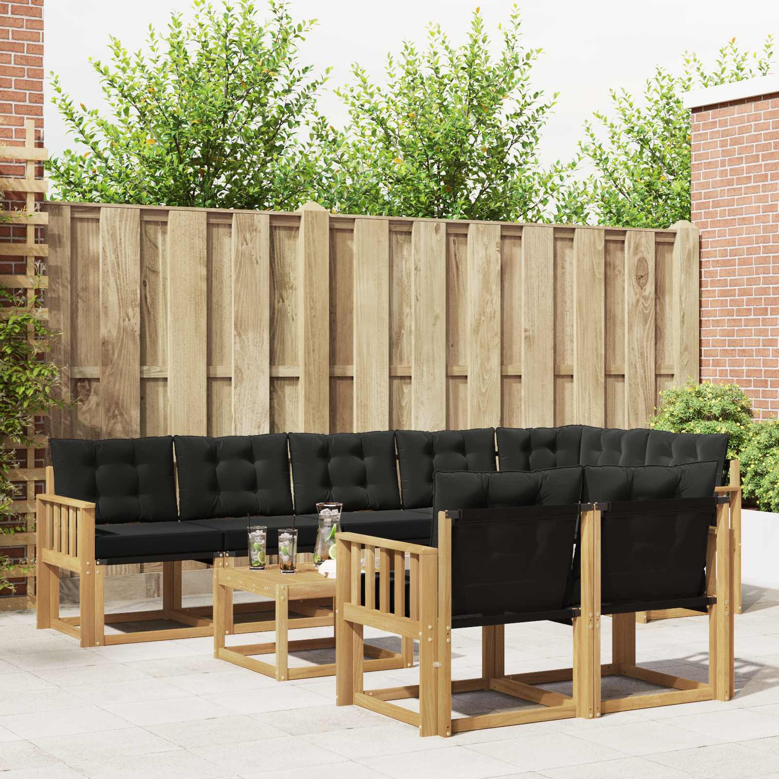 Outdoor-Sofagarnitur 9 stk. Weiß und Schwarz