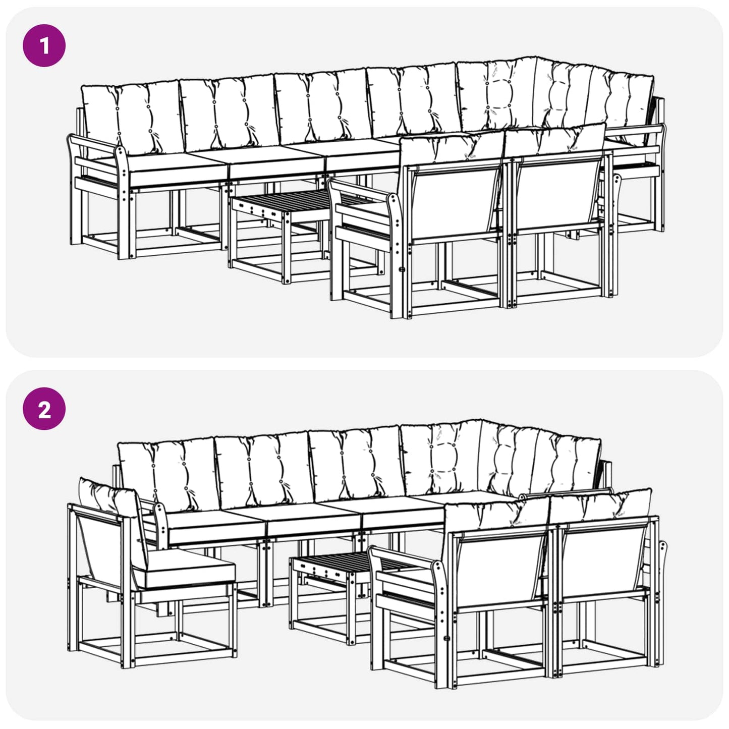 Outdoor-Sofagarnitur mit Kissen 9 pcs Weiß und Schwarz